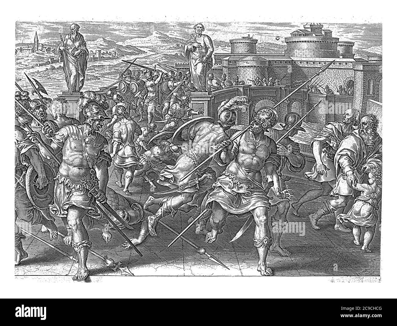 Le jeune Giovanni de Medici, surnommé « dalle Bande Nere », est entouré par des membres de la famille Orsini lors d'un combat de rue sur le pont Angel, Banque D'Images