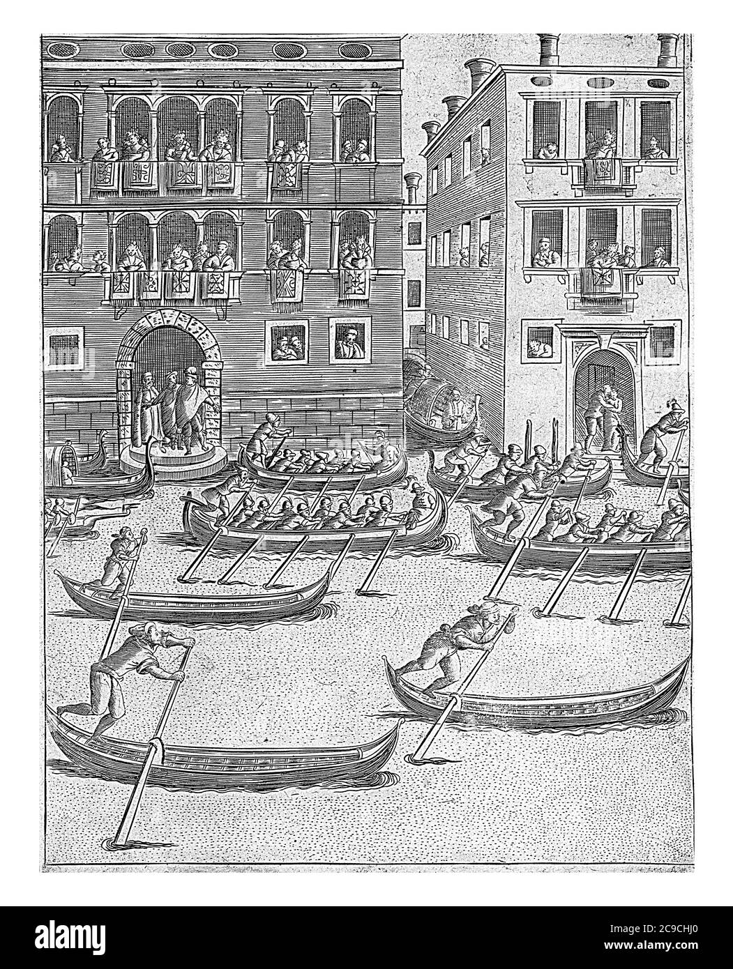 Compétition de gondoles et d'aviron à Venise, au-dessus de l'avant-plan une compétition de gondoles et d'aviron. Le palazzi situé sur le wat Banque D'Images