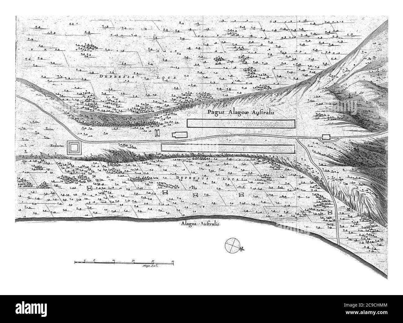 Carte du village d'Alagoa do Sul, 1637, Jan van Brosterhuyzen, après Frans Jansz Post, 1645 - 1647 carte du village d'Alagoa do Sul (Marechal de Banque D'Images