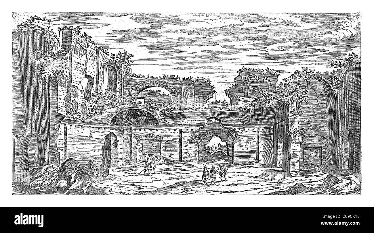 Ruines des thermes de Caracalla à Rome, Etienne Duperac, 1575 vue des ruines des thermes de Caracalla à Rome, gravure ancienne. Banque D'Images