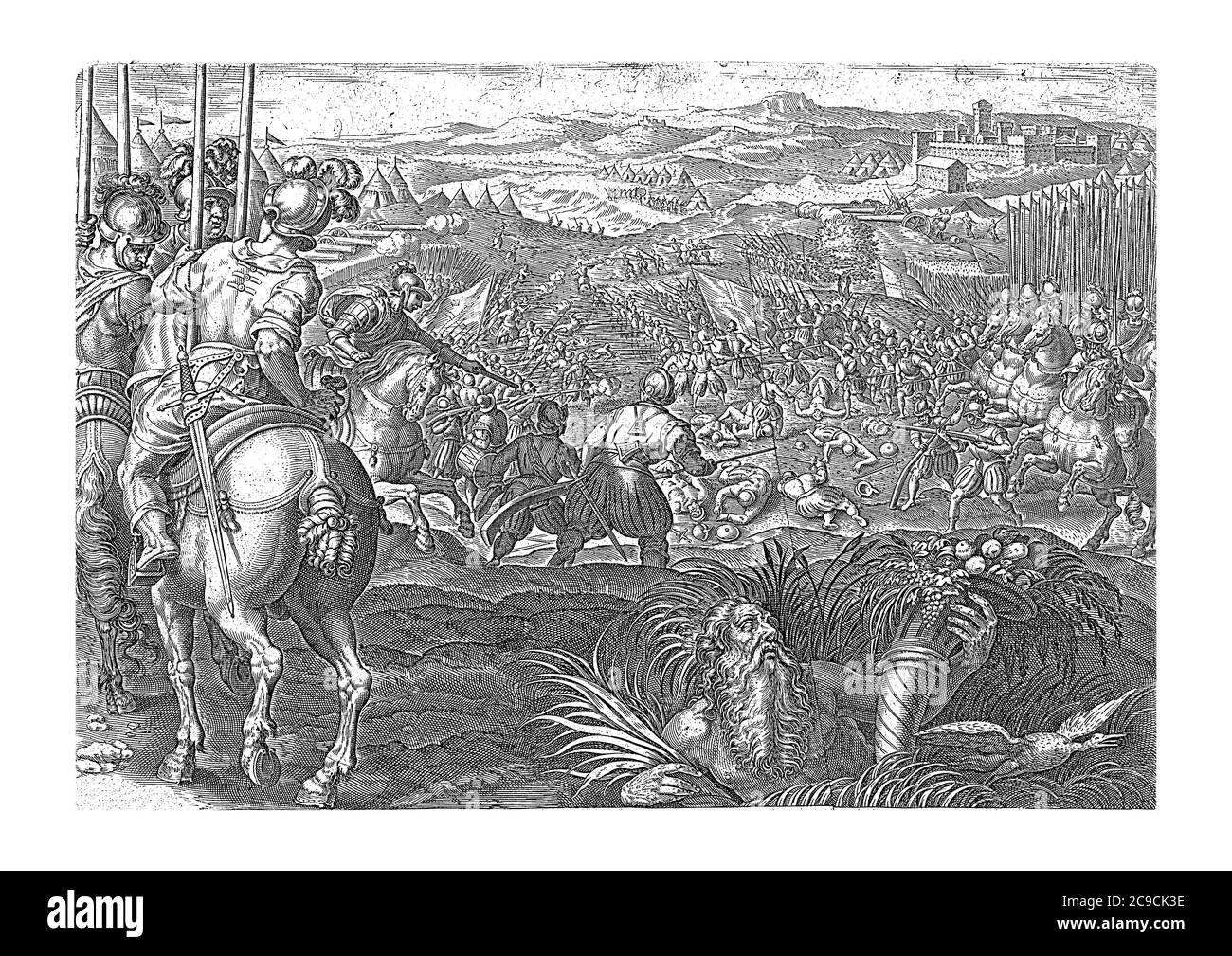 La bataille de Marciano en 1554. L'armée des 'Medici dirigé par Gian Giacomo de' Medici contre l'armée française de Pietro Strozzi. En arrière-plan th Banque D'Images
