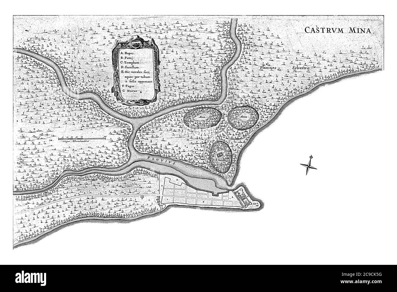 Carte avec carte de fort Elmina, 1636-1644, Jan van Brosterhuyzen, après Frans Jansz Post, 1645 - 1647 carte avec carte de fort Elmina au Ghana, 1636-1644, vi Banque D'Images