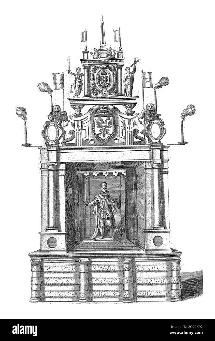 Théâtre avec l'empereur Ferdinand I en 1558. Entrée festive de l'Archiduke Ernst en tant que gouverneur des pays-Bas tenue à Bruxelles le 30 janvier 1594, vintage Banque D'Images