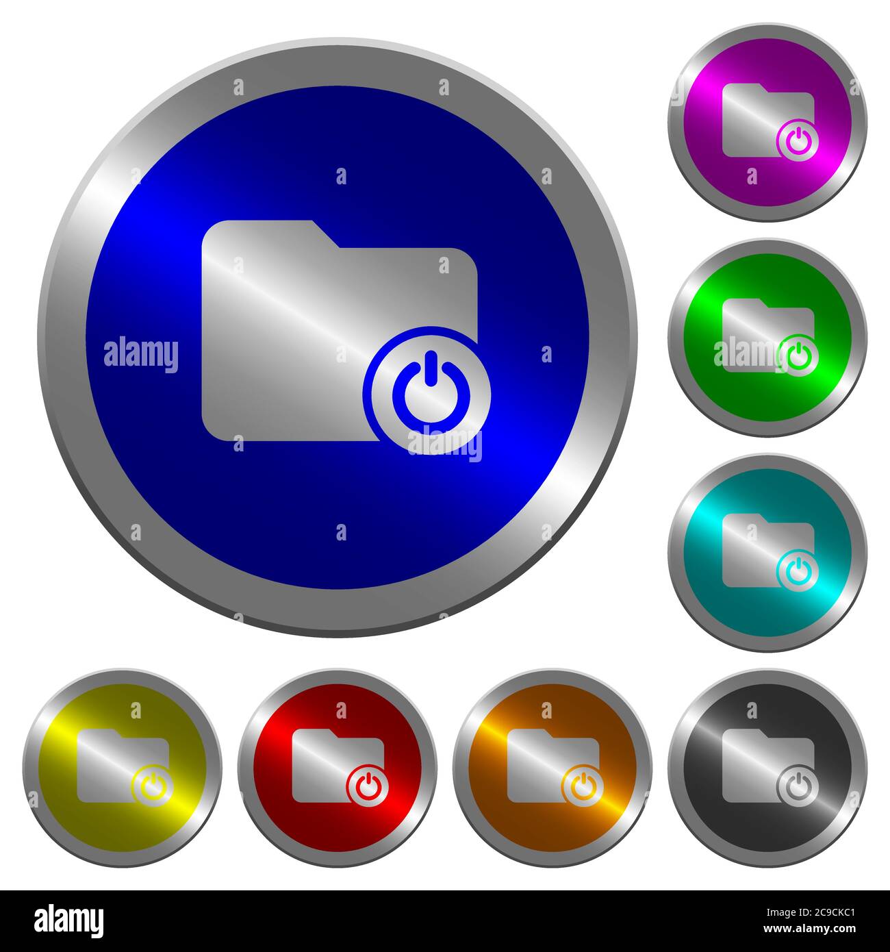 Fermez les icônes de répertoire sur les boutons ronds lumineux en acier de couleur semblable à une pièce Illustration de Vecteur