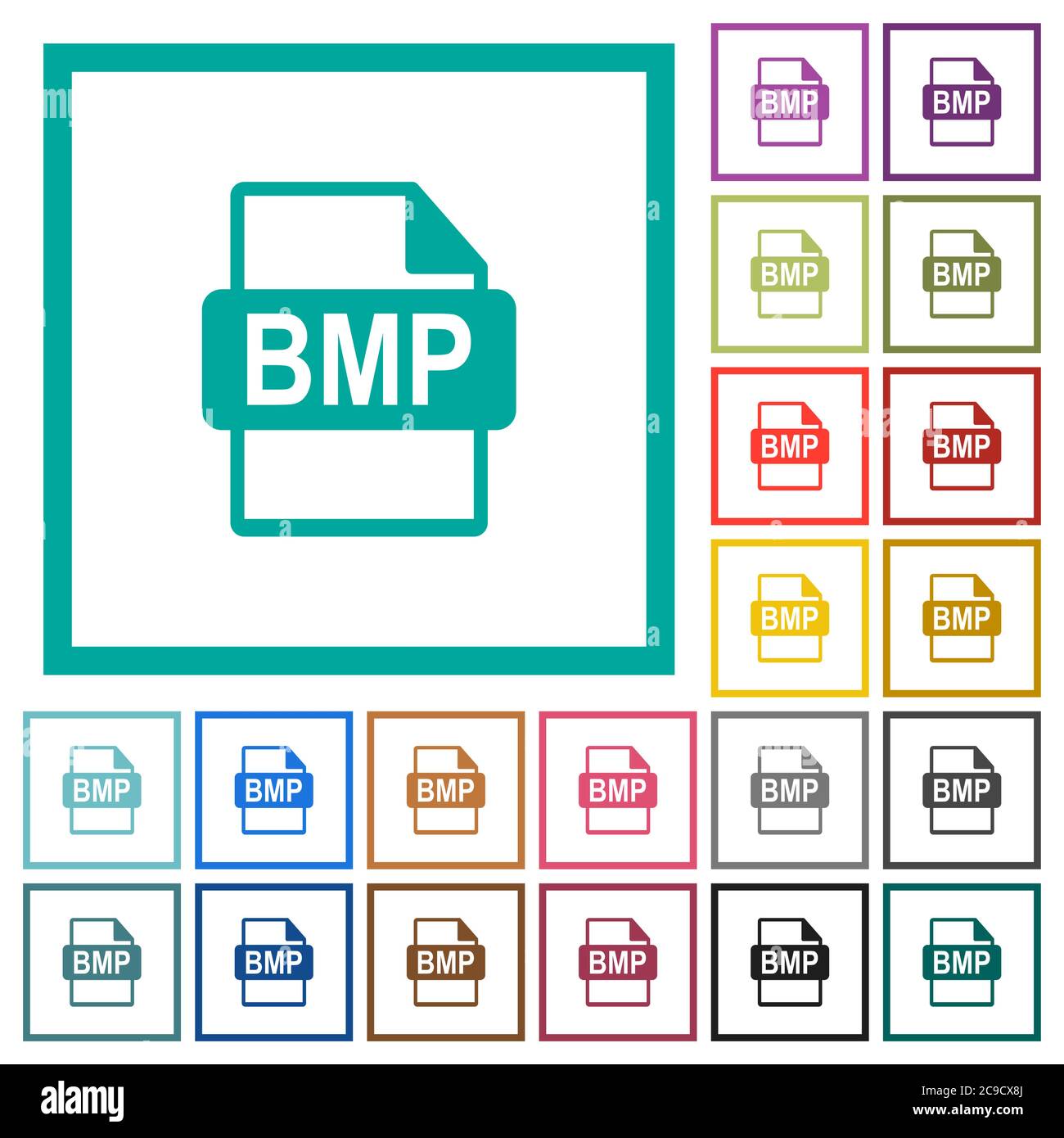 Format de fichier BMP icônes de couleur plate avec cadres quadrants sur fond blanc Illustration de Vecteur