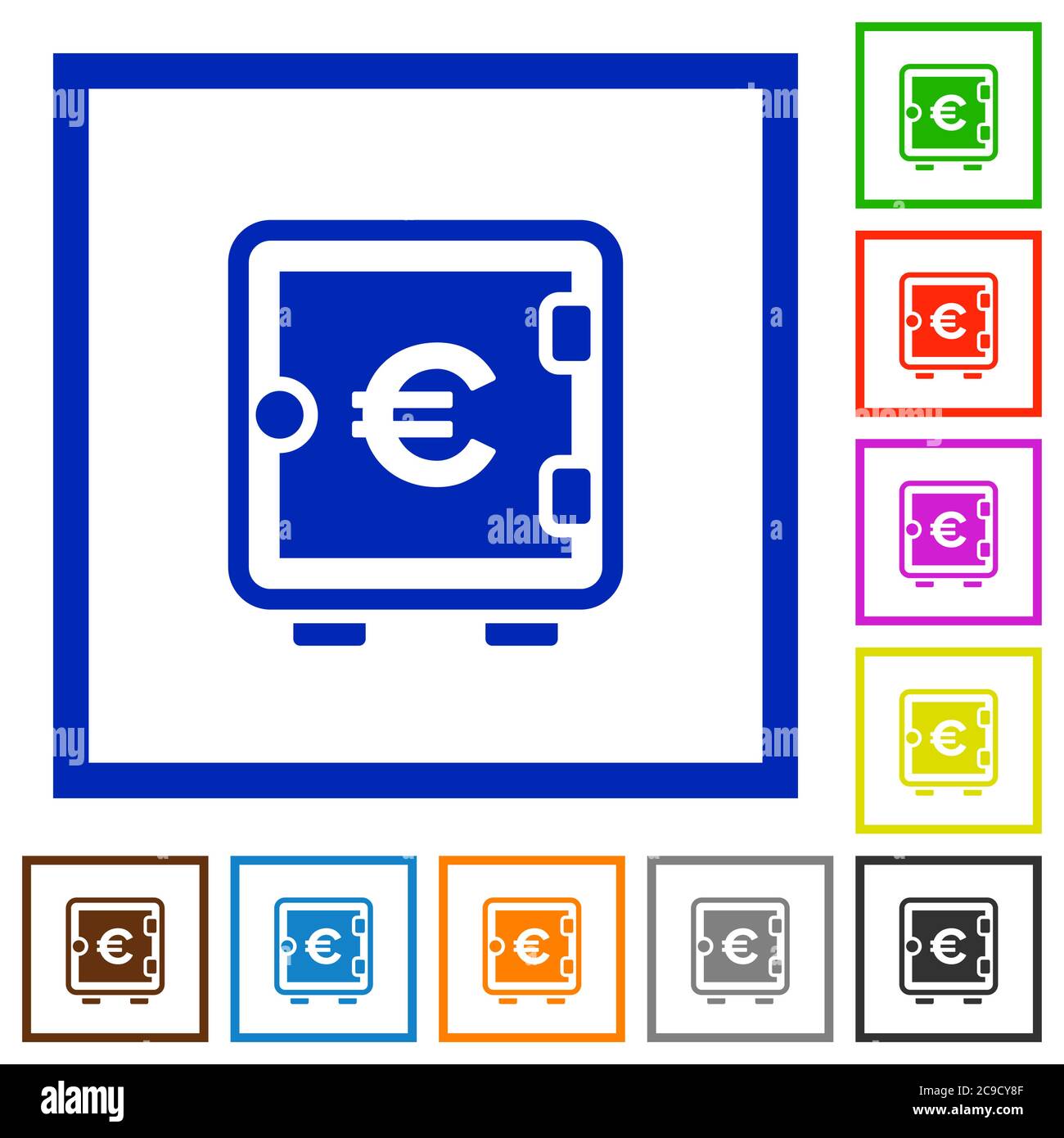 Euro forte boîte plat icônes de couleur dans les cadres carrés sur fond blanc Illustration de Vecteur