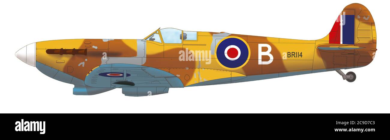 Supermarine Spitfire Mk VC (BR114) de l'UM n° 103 après ajustement à un chasseur de haute altitude, aérodrome d'Aboukir, 1942 Banque D'Images