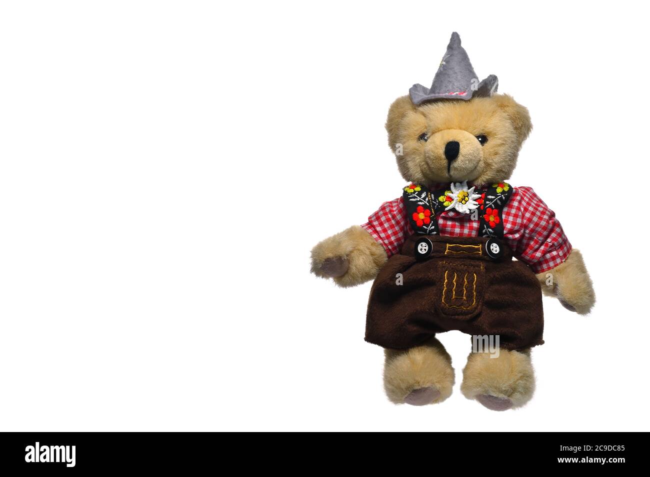 Souvenir typique de l'Allemagne. Peluche ours en peluche de Bavière. Costume folklorique traditionnel avec lederhosen, Oktoberfest à Munich. Banque D'Images