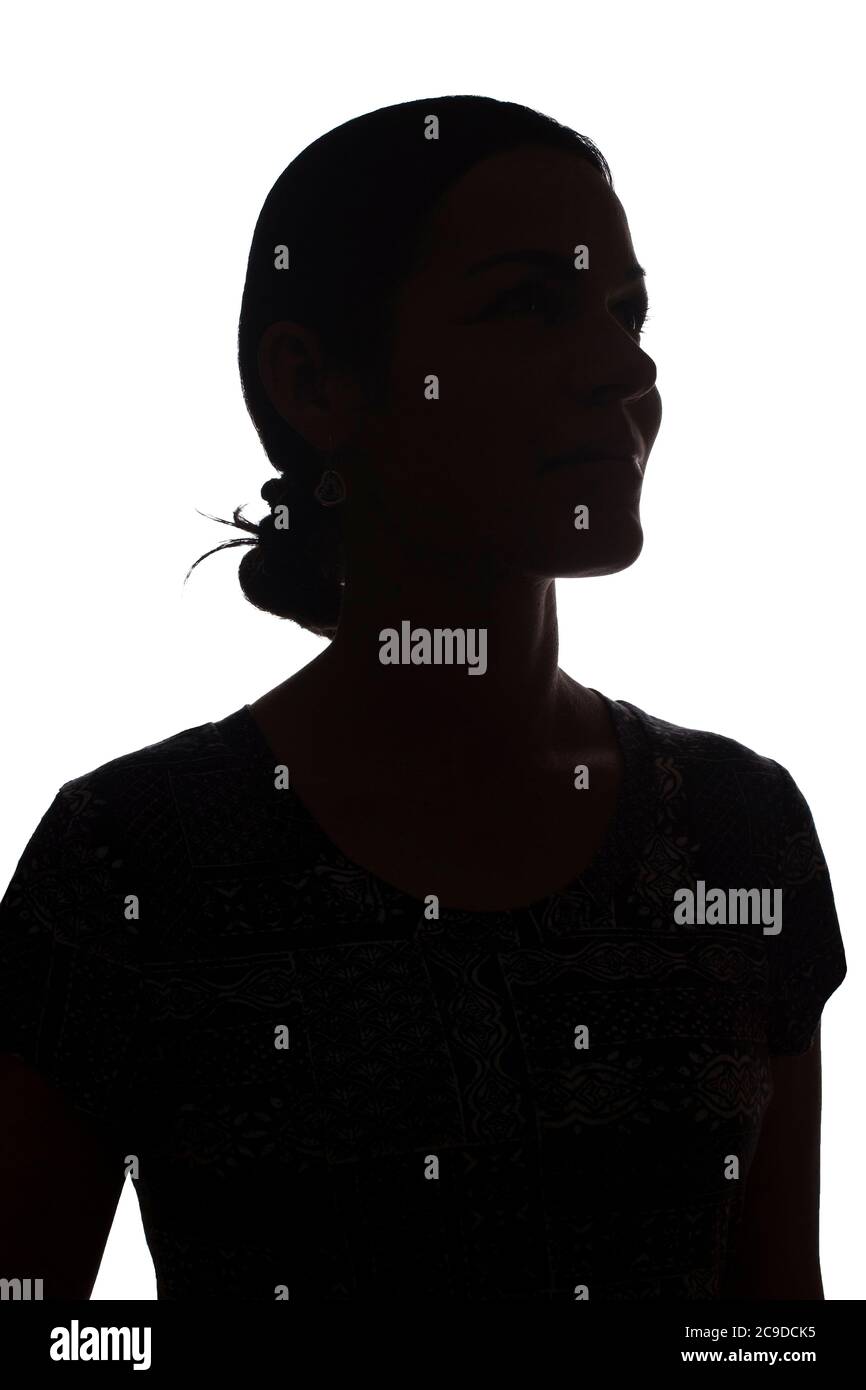 Silhouette d'une jeune fille vue de côté avec la coiffure - isolé, noname Banque D'Images