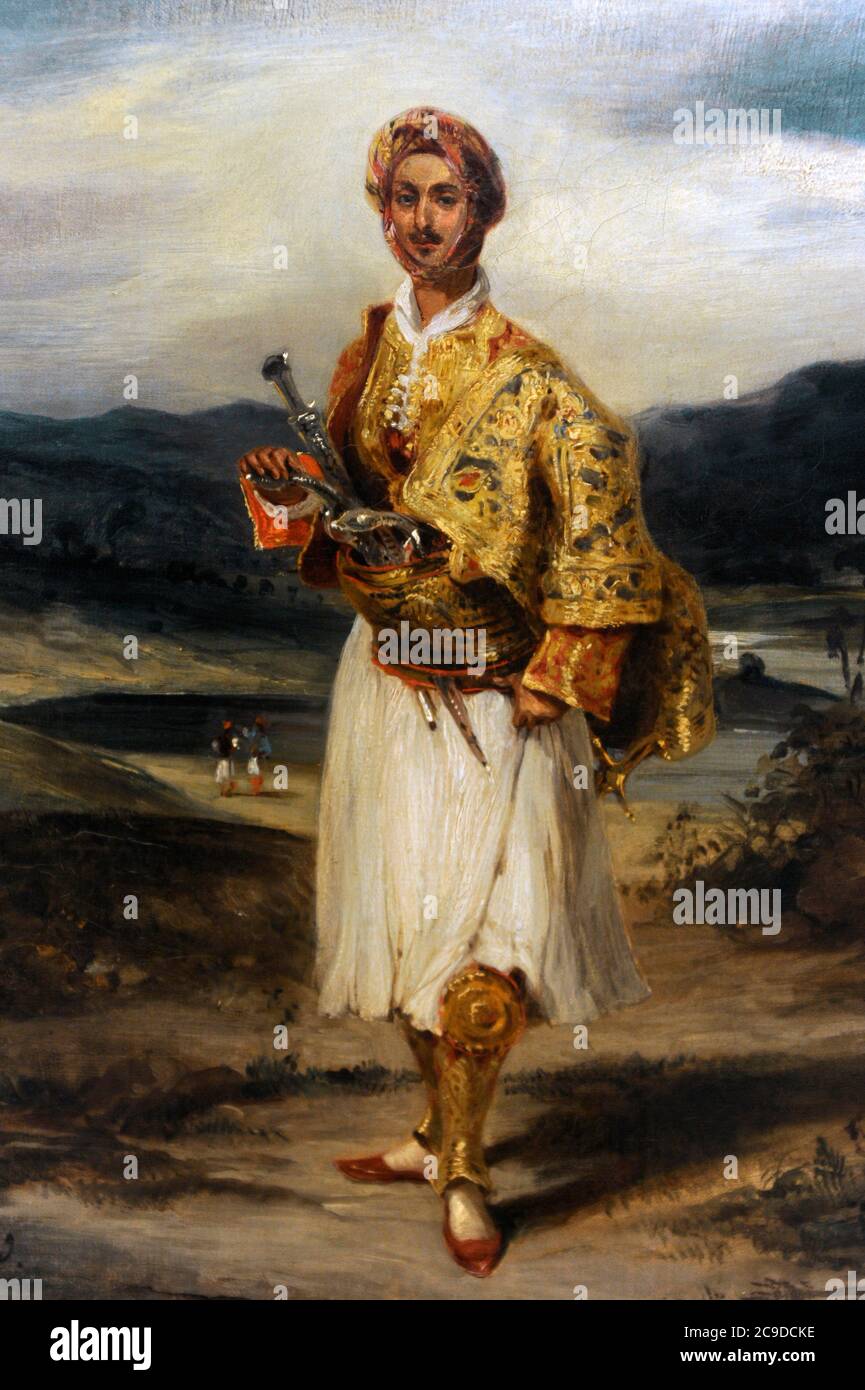 Eugène Delacroix (1798-1863). Peintre français. Comte Palatiano dans un costume national grec, 1826. Galerie nationale. Prague. République tchèque. Banque D'Images