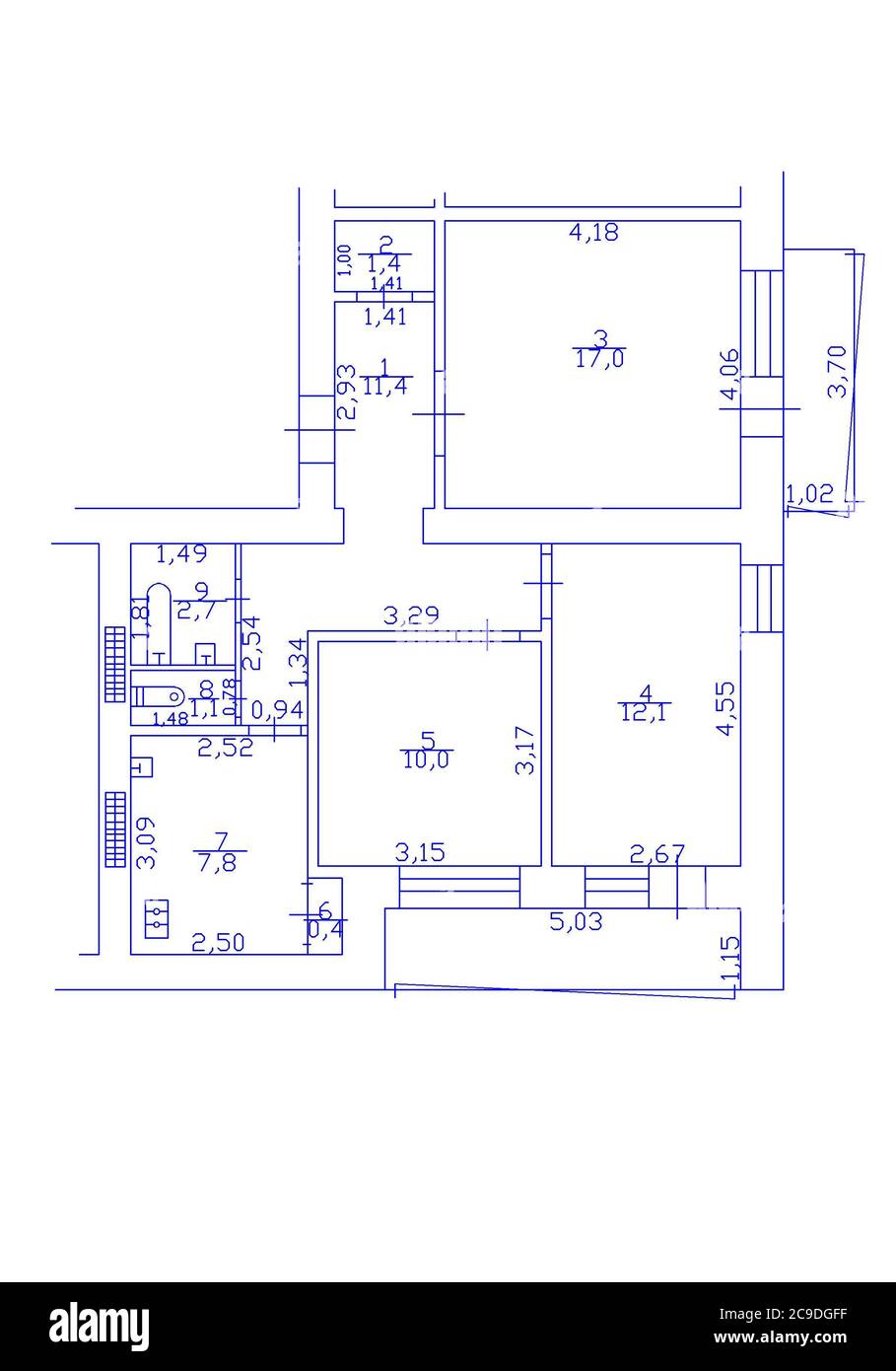 plan d'étage 2d. Plan d'étage noir et blanc. Plan de la surface de vente. Plan d'étage de l'illustration. Banque D'Images