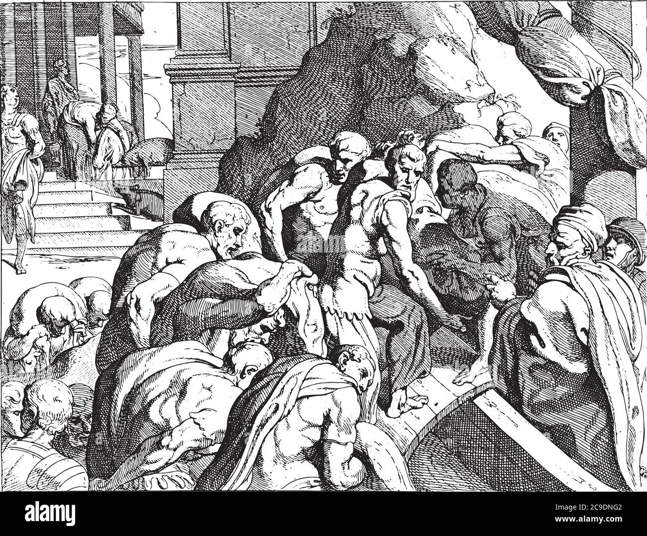 Odysseus quitte Circe, Theoddoor van Thulden, après Francesco Primaticcio, après Nicolo dell Abate, 1633 Odysseus et ses hommes à bord de leur navire et de leur Leav Illustration de Vecteur