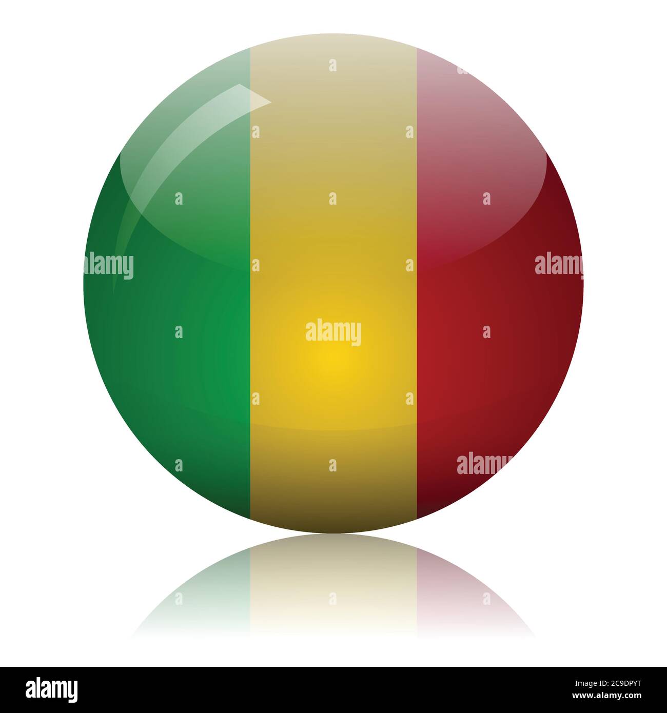 Mali drapeau boule de verre sur l'illustration du vecteur de surface du miroir de lumière Illustration de Vecteur