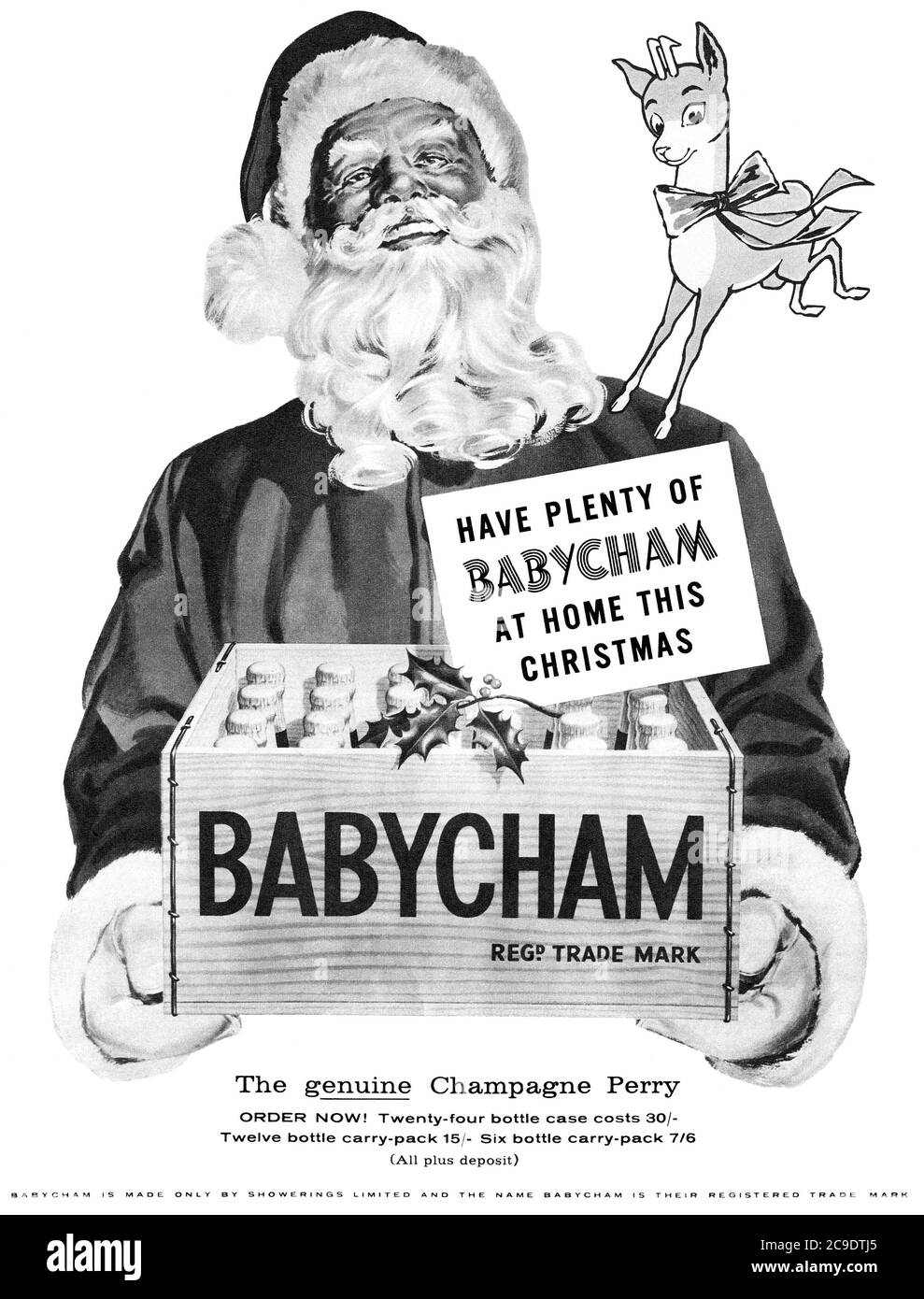 1959 annonce de Noël britannique pour Babycham champagne Perry boisson. Banque D'Images