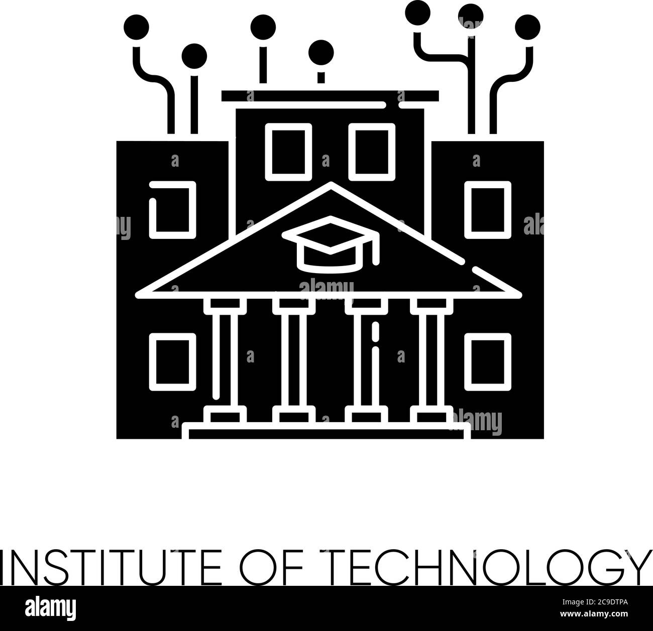 Icône de glyphe noir de l'Institut de technologie. L'université informatique professionnelle, le symbole de silhouette de l'enseignement supérieur sur l'espace blanc. académie de programmation informatique, co Illustration de Vecteur