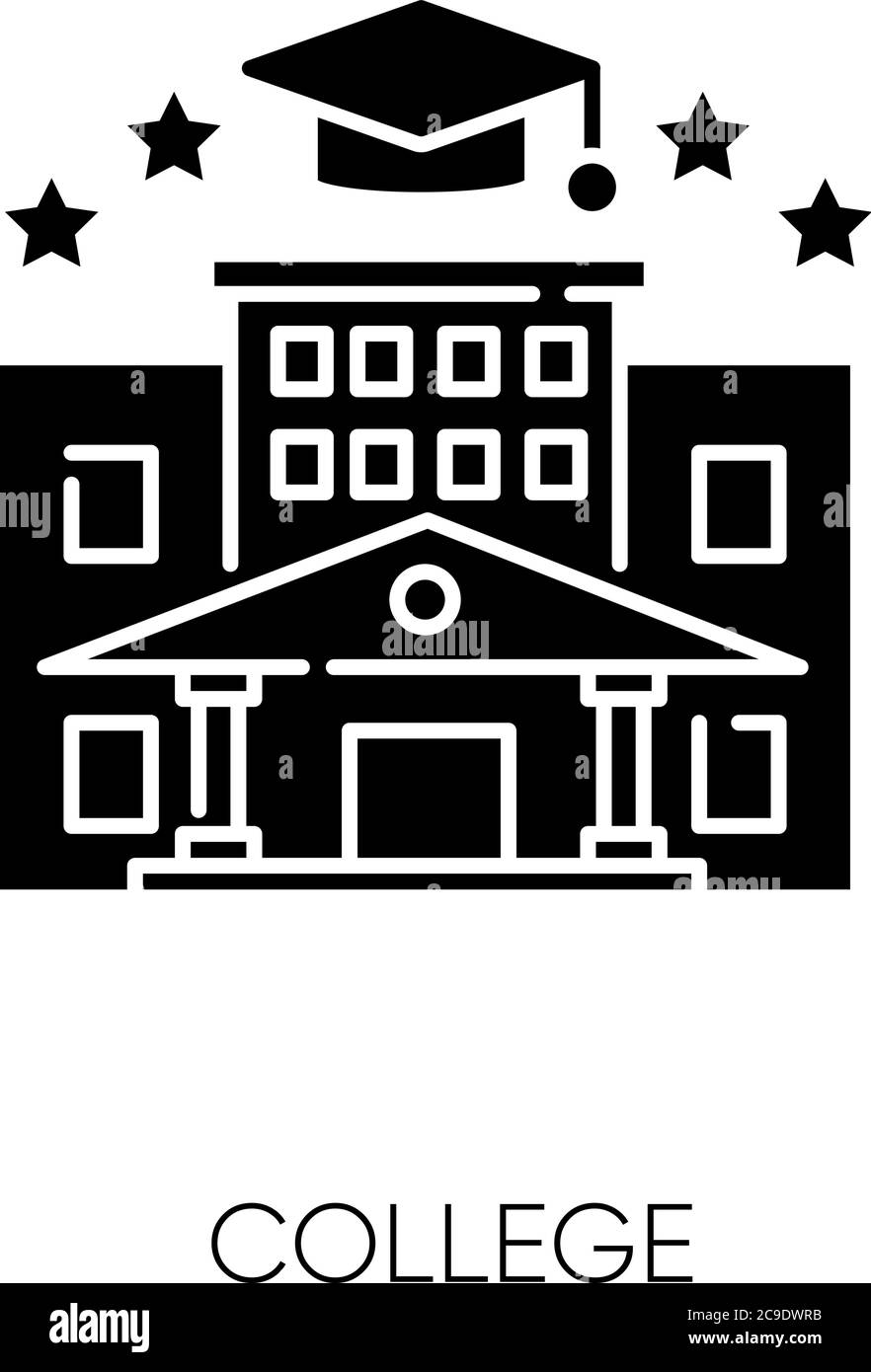 Icône de glyphe noir College. Symbole de silhouette d'enseignement supérieur sur un espace blanc. Établissement universitaire, gymnase prestigieux, diplôme universitaire. Campu Illustration de Vecteur