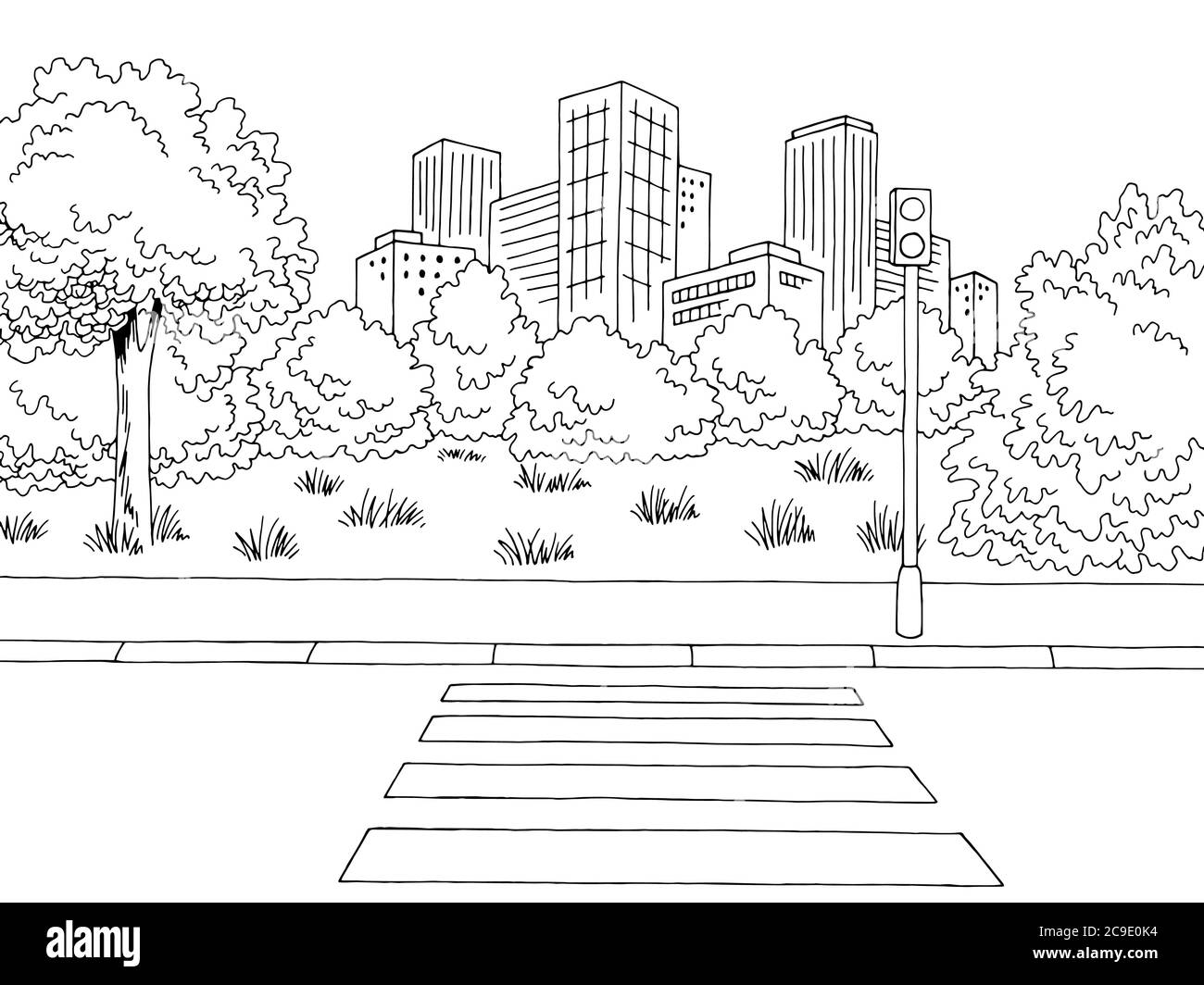 Crosswalk Street Road graphique noir blanc ville paysage dessin illustration vecteur Illustration de Vecteur