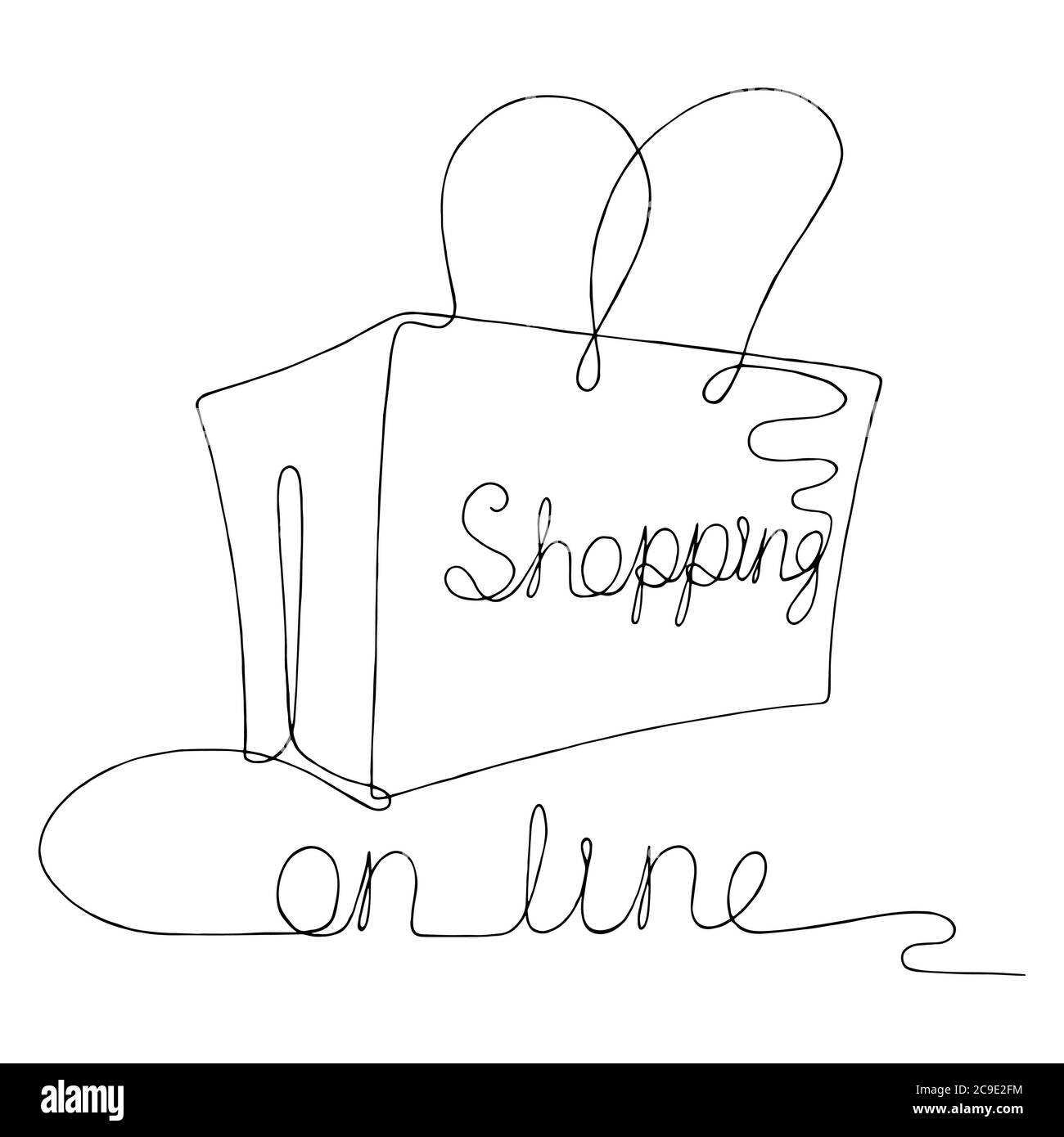 Graphique de sac à provisions en ligne en continu noir blanc isolé croquis vecteur d'illustration Illustration de Vecteur