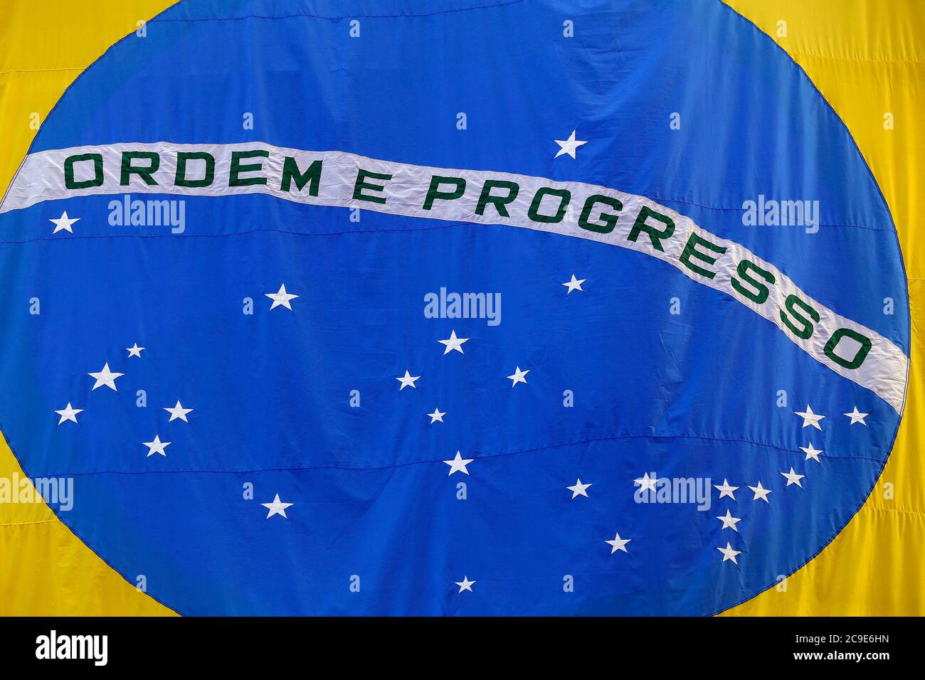Gros plan du drapeau brésilien, symbole national du Brésil Banque D'Images