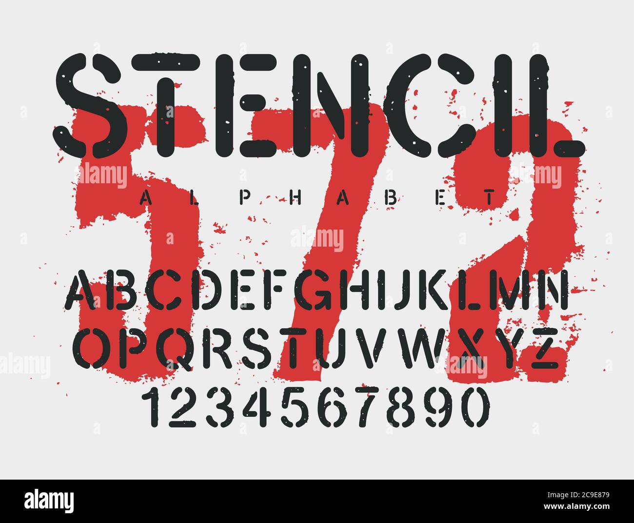 Police pochoir. Grunge police texturée. Alphabet vectoriel fait main. Caractères majuscules et chiffres de style timbre rugueux. Vecteurs Illustration de Vecteur