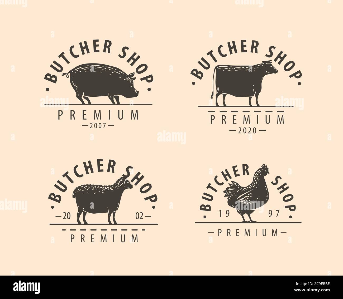 Logo ou étiquette du boucher. Viande naturelle de ferme, concept alimentaire Illustration de Vecteur