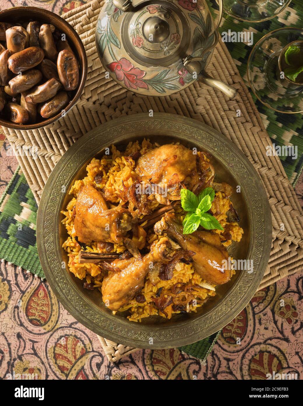 Nasi Bukhari Ayam. Plat de poulet et de riz. Malaisie et Moyen-Orient Food Banque D'Images