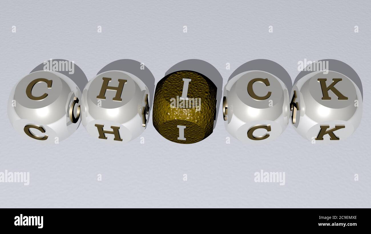 poussin combiné par des lettres de dés et de couleur croisant pour la signification connexe du concept. oiseau et poulet. Illustration 3D Banque D'Images