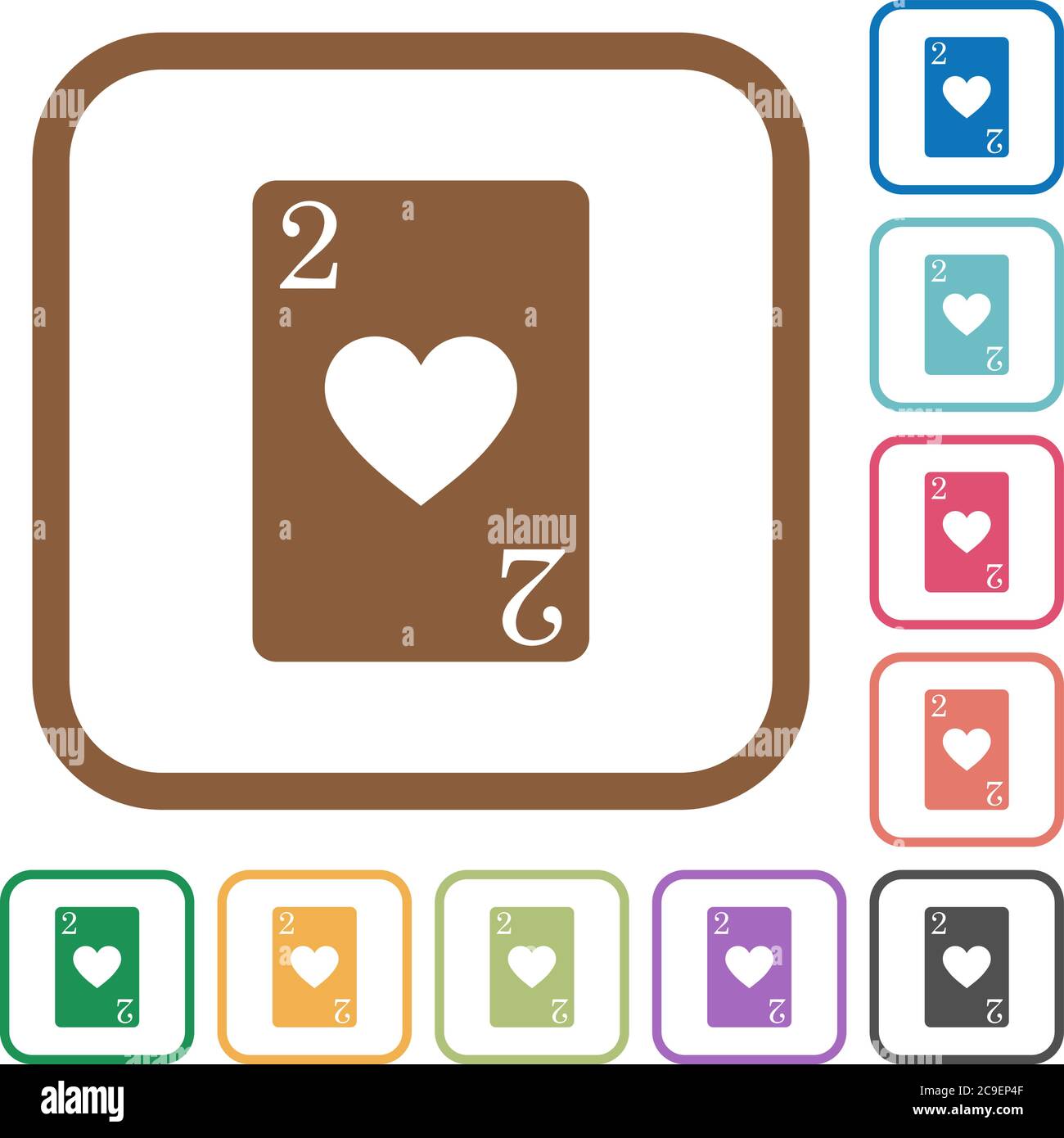 Deux de cartes de coeur icônes simples en couleur cadres carrés arrondis sur fond blanc Illustration de Vecteur