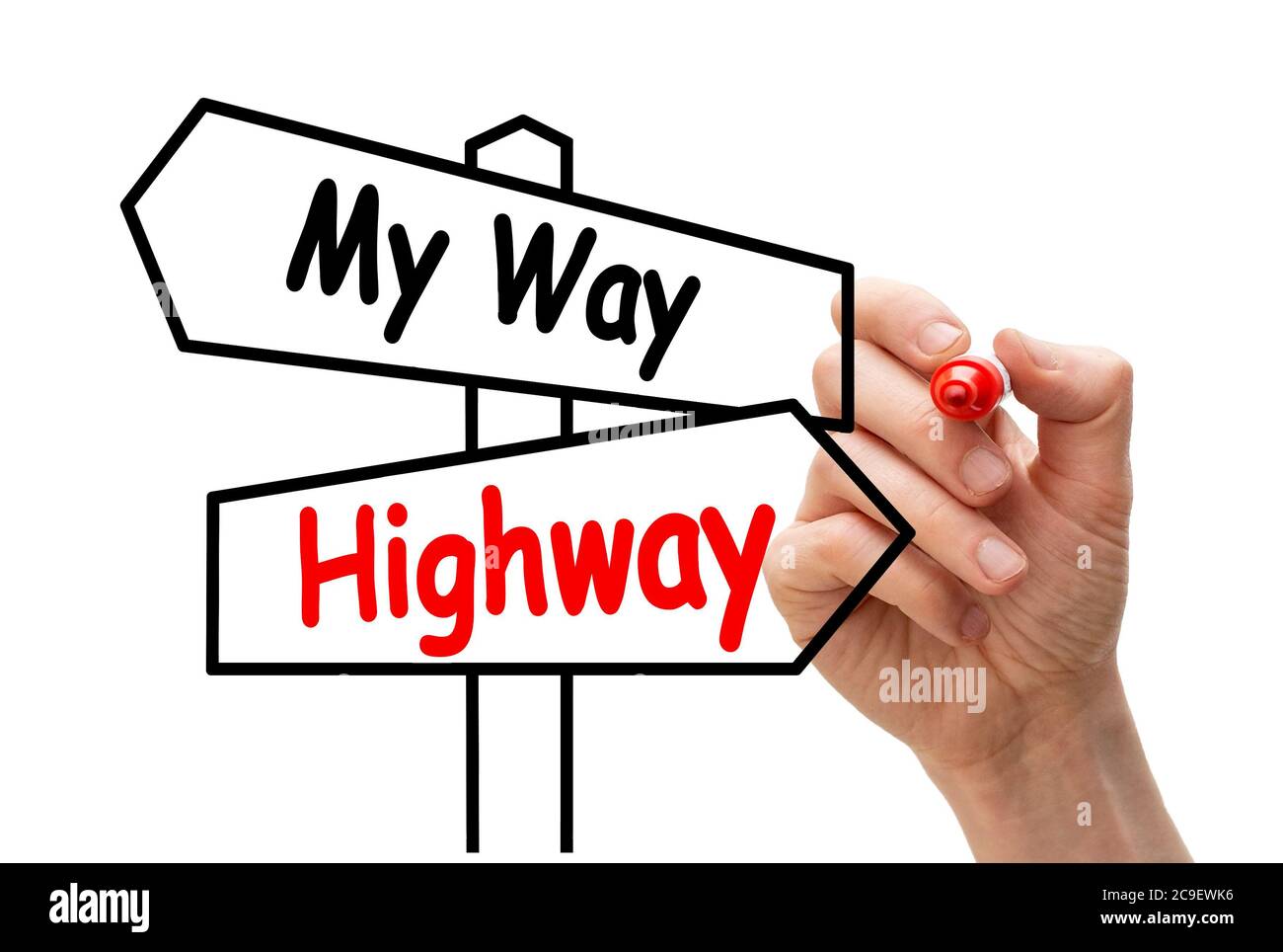 Panneau dessiné à la main indiquant mon chemin ou l'autoroute. Concept Banque D'Images