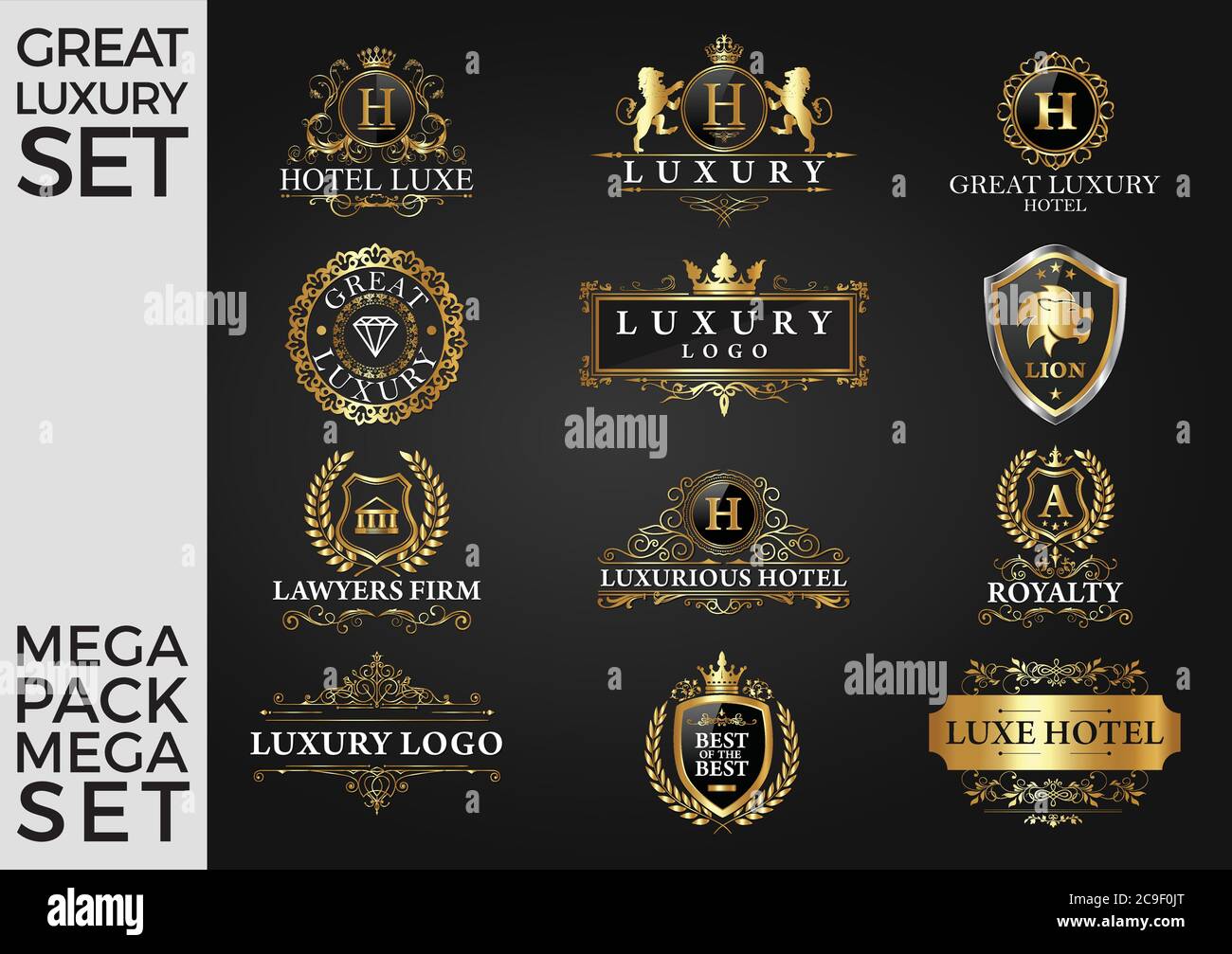 Superbe ensemble de luxe, logo Royal et élégant Vector Design Illustration de Vecteur