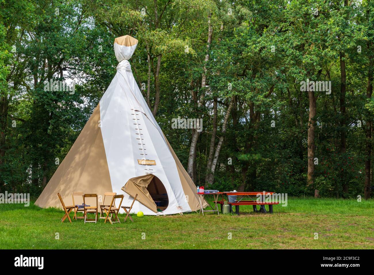 Camping coloré avec tentes de tipi ou de wigwam dans la zone verte Photo  Stock - Alamy