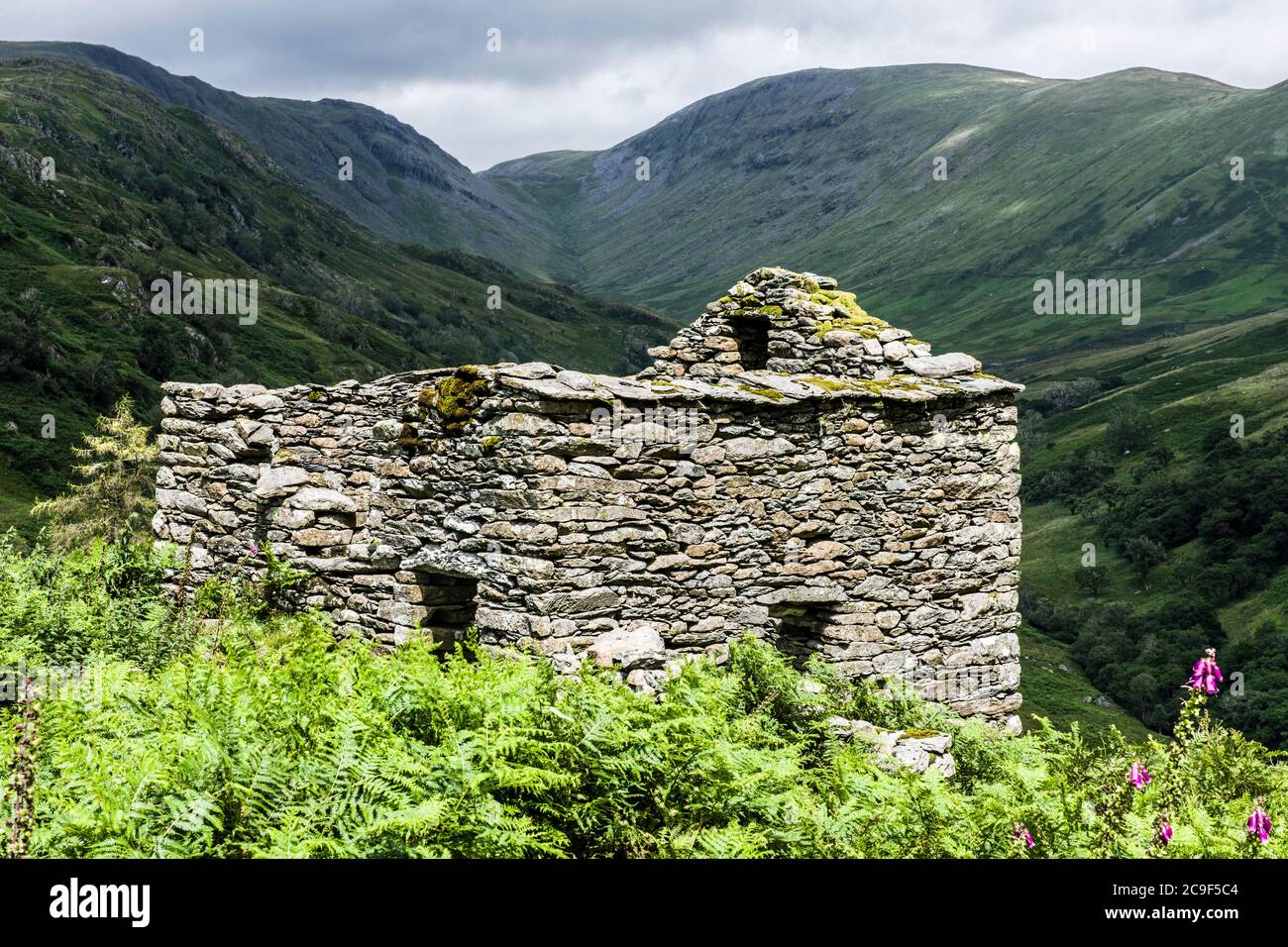 Une dpp et une hutte de berger abandonnée dans les collines près de Troutbeck dans le parc national du Lake District, Cumbria, nord-ouest de l'Angleterre Banque D'Images