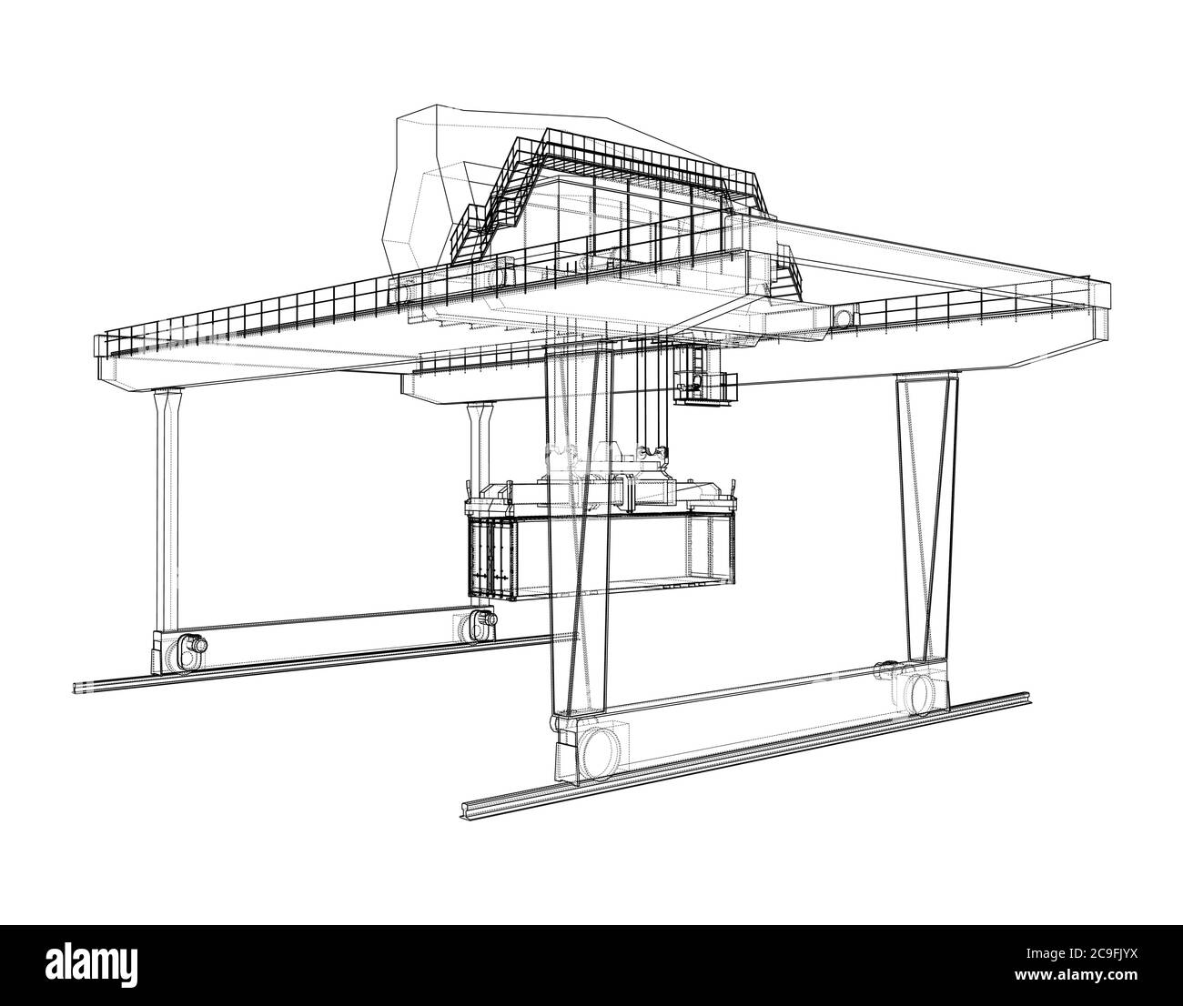 Contour de la grue du conteneur du statif monté sur rail Illustration de Vecteur