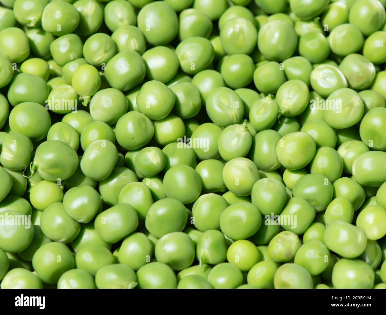 Vue de dessus des pois verts biologiques, fond vert, de Dalmatie, Croatie. Ingrédients de cuisine méditerranéenne Banque D'Images