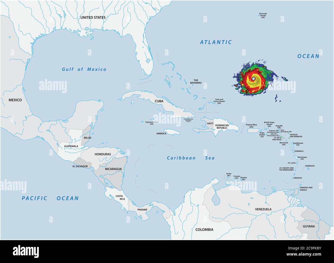Carte vectorielle schématique d'un ouragan fictif en Amérique du Nord et en Amérique centrale Illustration de Vecteur