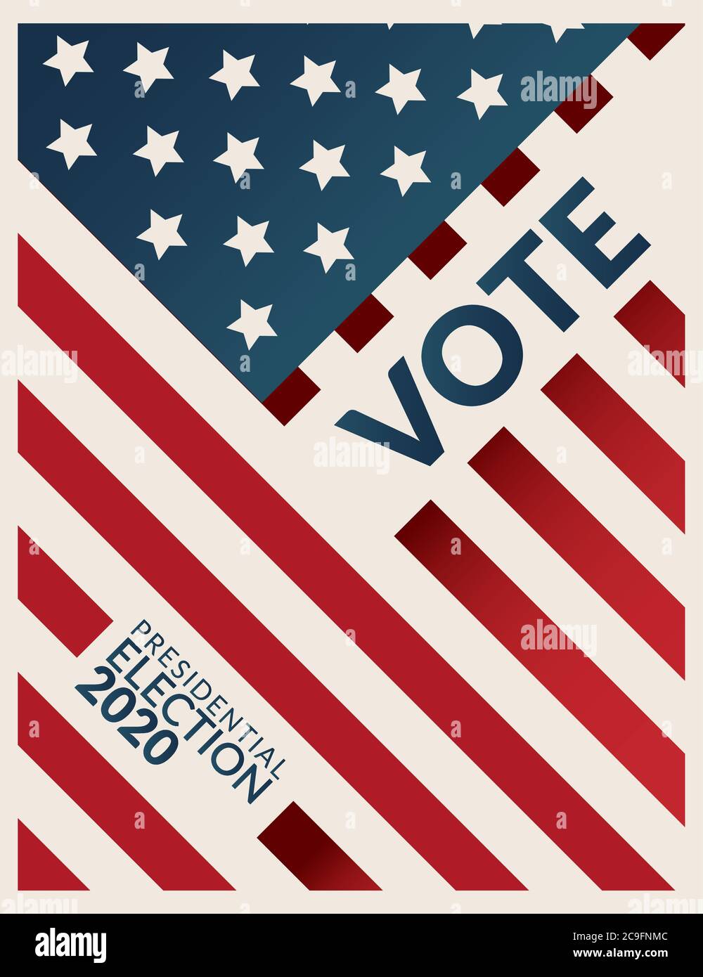 BANNIÈRE de l'affiche de campagne pour l'élection présidentielle AMÉRICAINE de 2020. Vote par mot élection présidentielle de 2020 avec motif drapeau américain en arrière-plan. Illustration de Vecteur