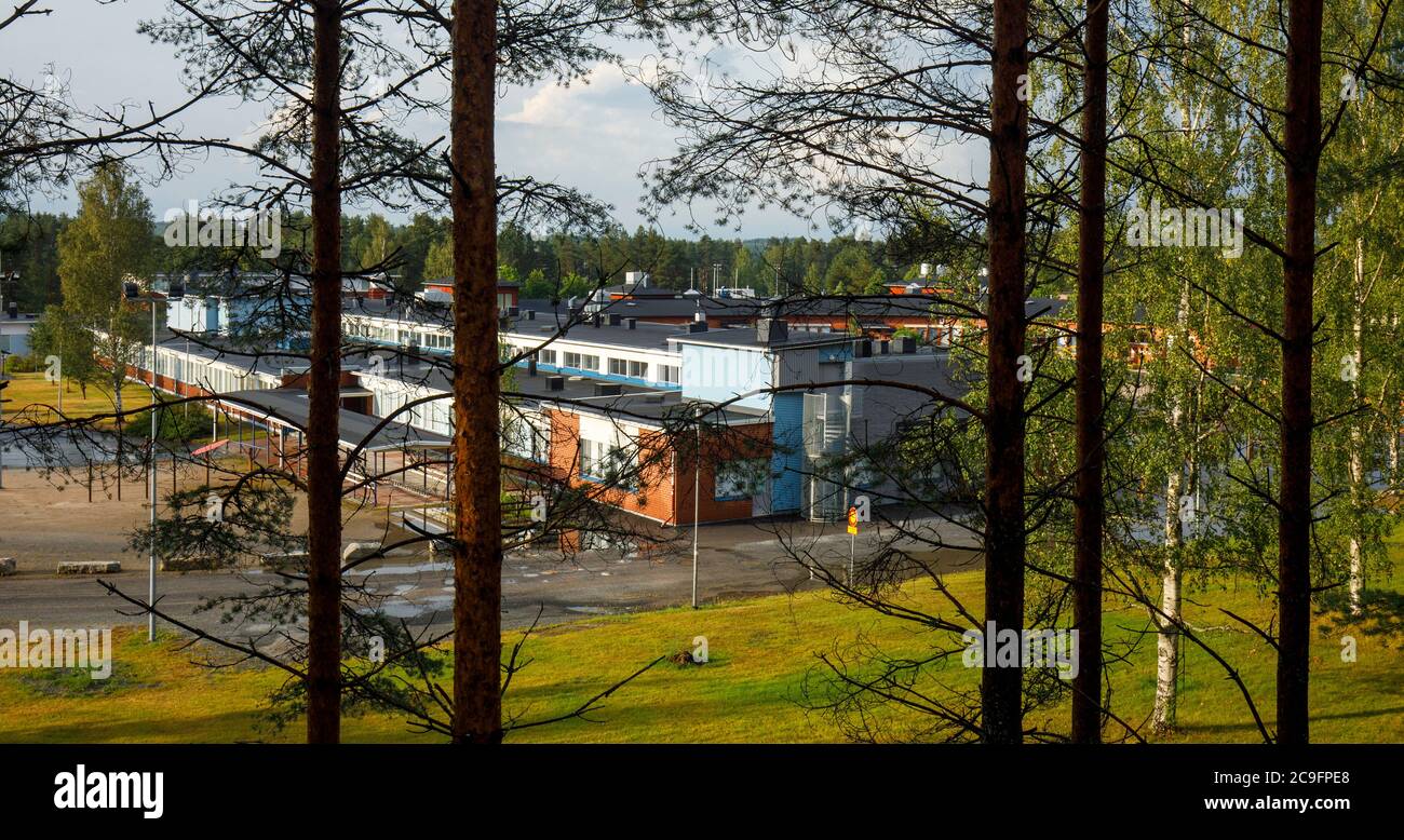 Bâtiments scolaires à Suonenjoki , Finlande . Comprend un centre d'éducation pour adultes, des bâtiments d'école secondaire et d'école primaire Banque D'Images