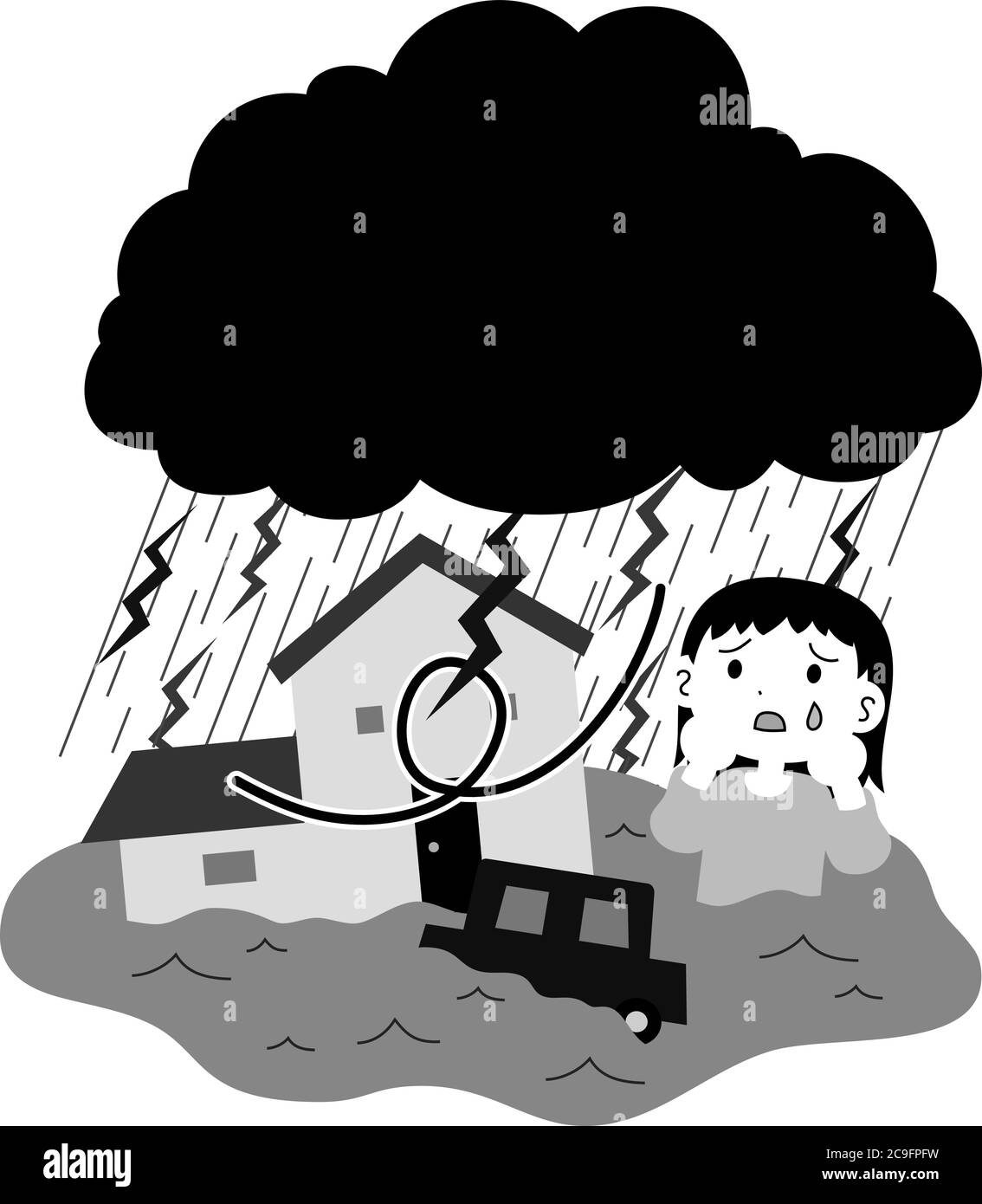 C'est une illustration de la ville touchée par les fortes pluies et les inondations Illustration de Vecteur