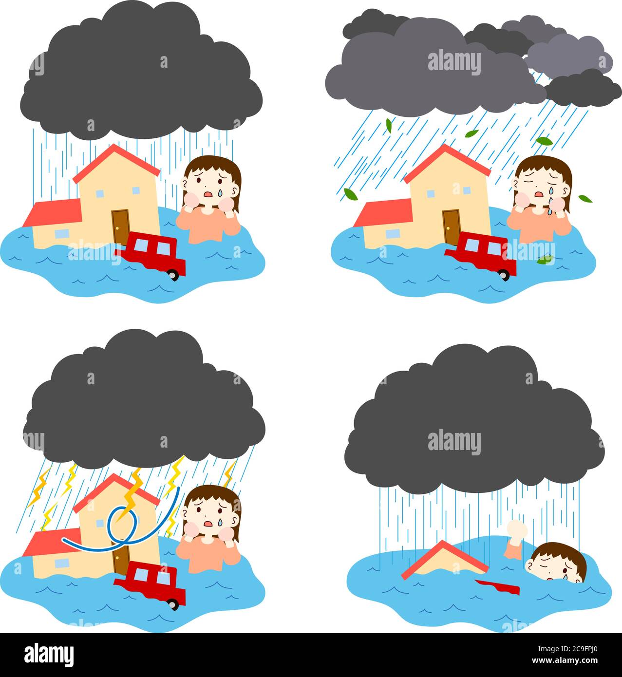 C'est une illustration de la ville touchée par les fortes pluies et les inondations Illustration de Vecteur