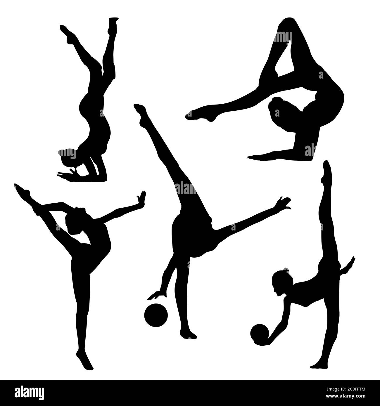 Silhouette noire de gymnaste sur fond blanc, noir sur blanc Illustration de Vecteur
