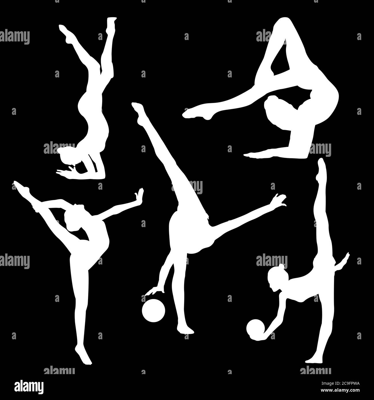 Silhouette blanche de gymnaste sur fond noir Illustration de Vecteur
