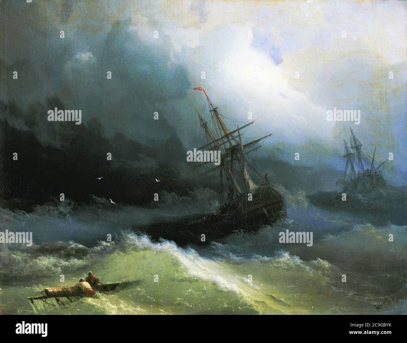Ayvazovskiy. Navires à la mer de Raging (1866). Banque D'Images