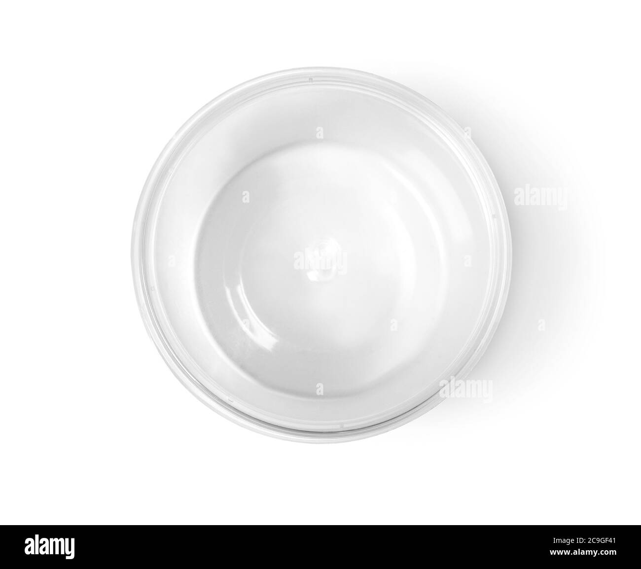 Vue de dessus d'un pot en plastique vide isolé sur fond blanc avec un chemin d'écrêtage Banque D'Images Vue de dessus d'un pot en plastique vide isolé sur fond blanc avec un chemin d'écrêtage Banque D'Images