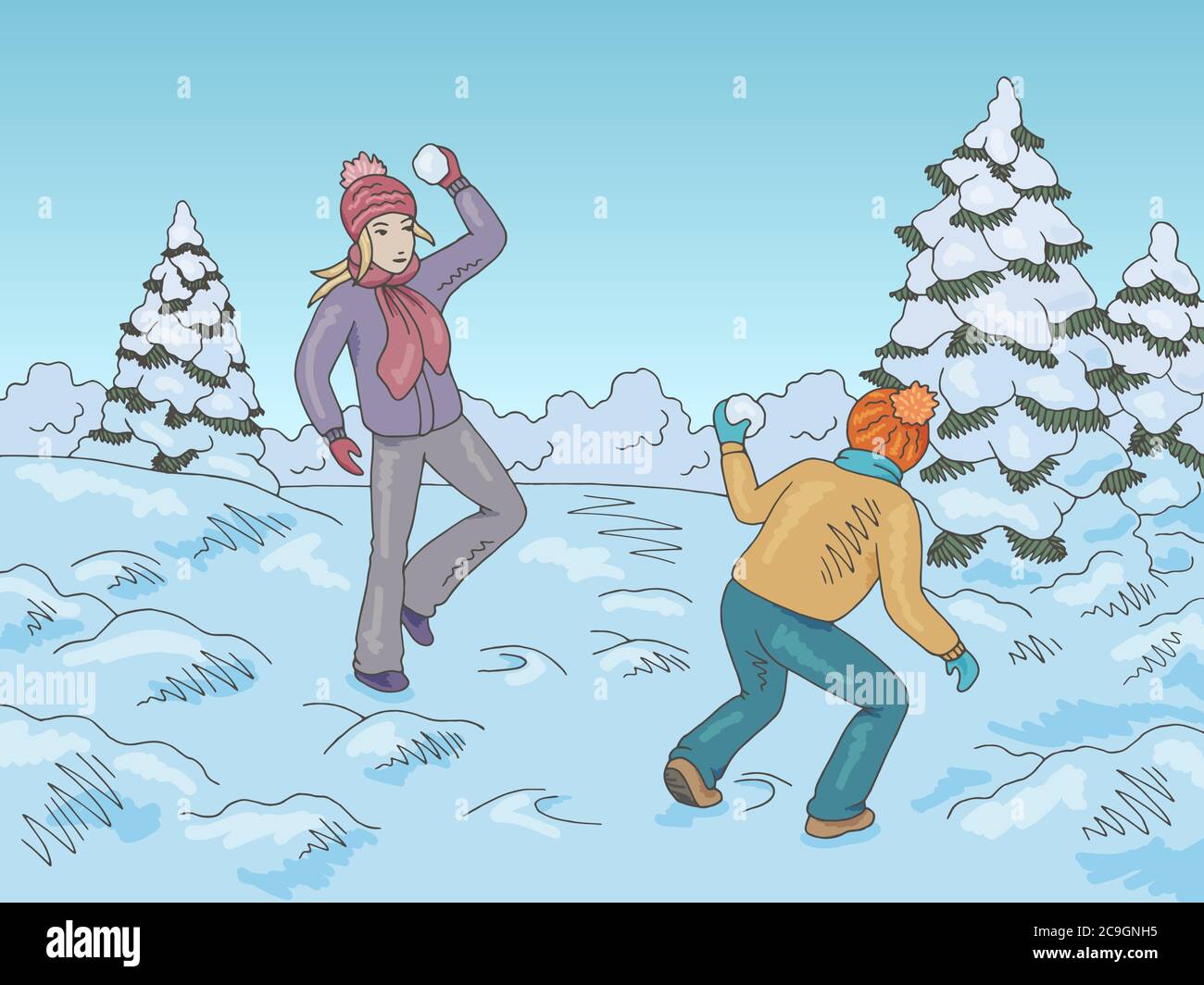 Playing snowballs Banque d'images vectorielles - Alamy