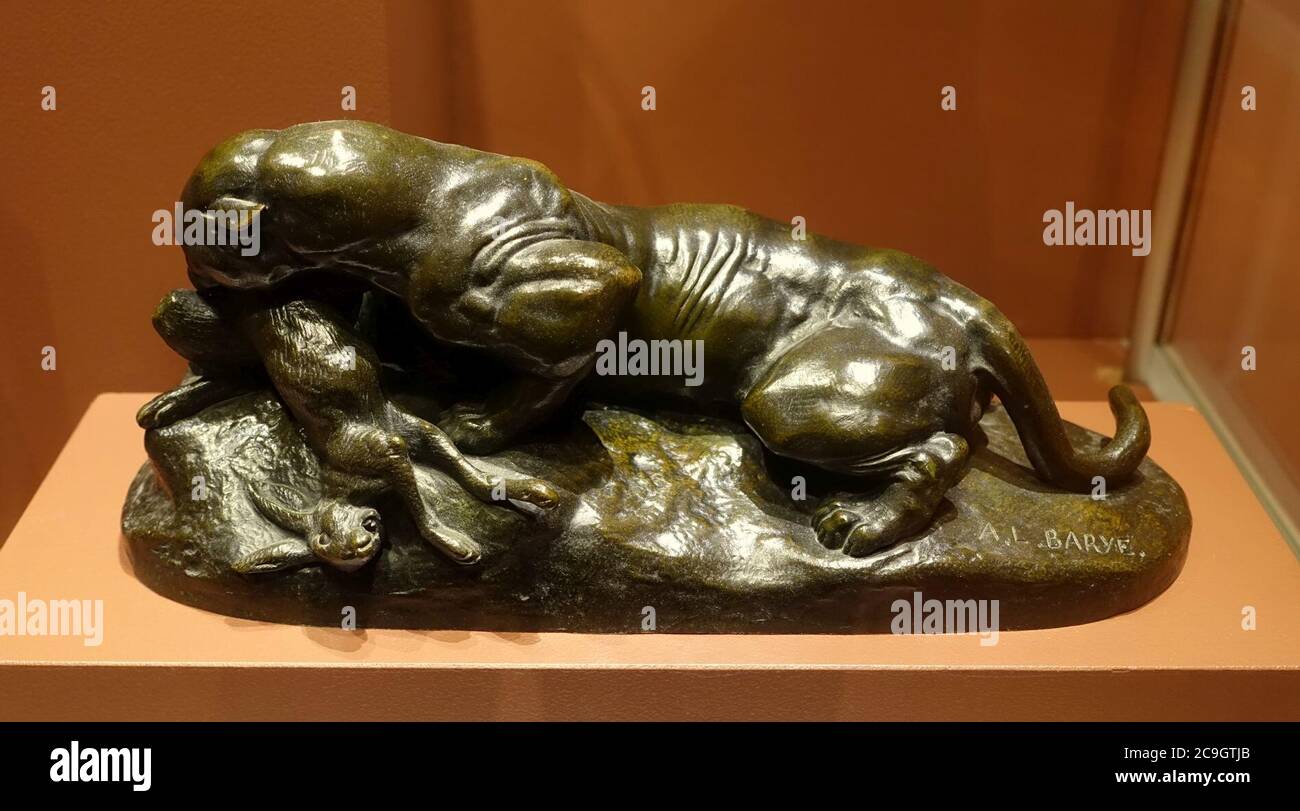 Jaguar dévorant un lièvre par Antoine-Louis Barye, 1850 ans, bronze Banque D'Images
