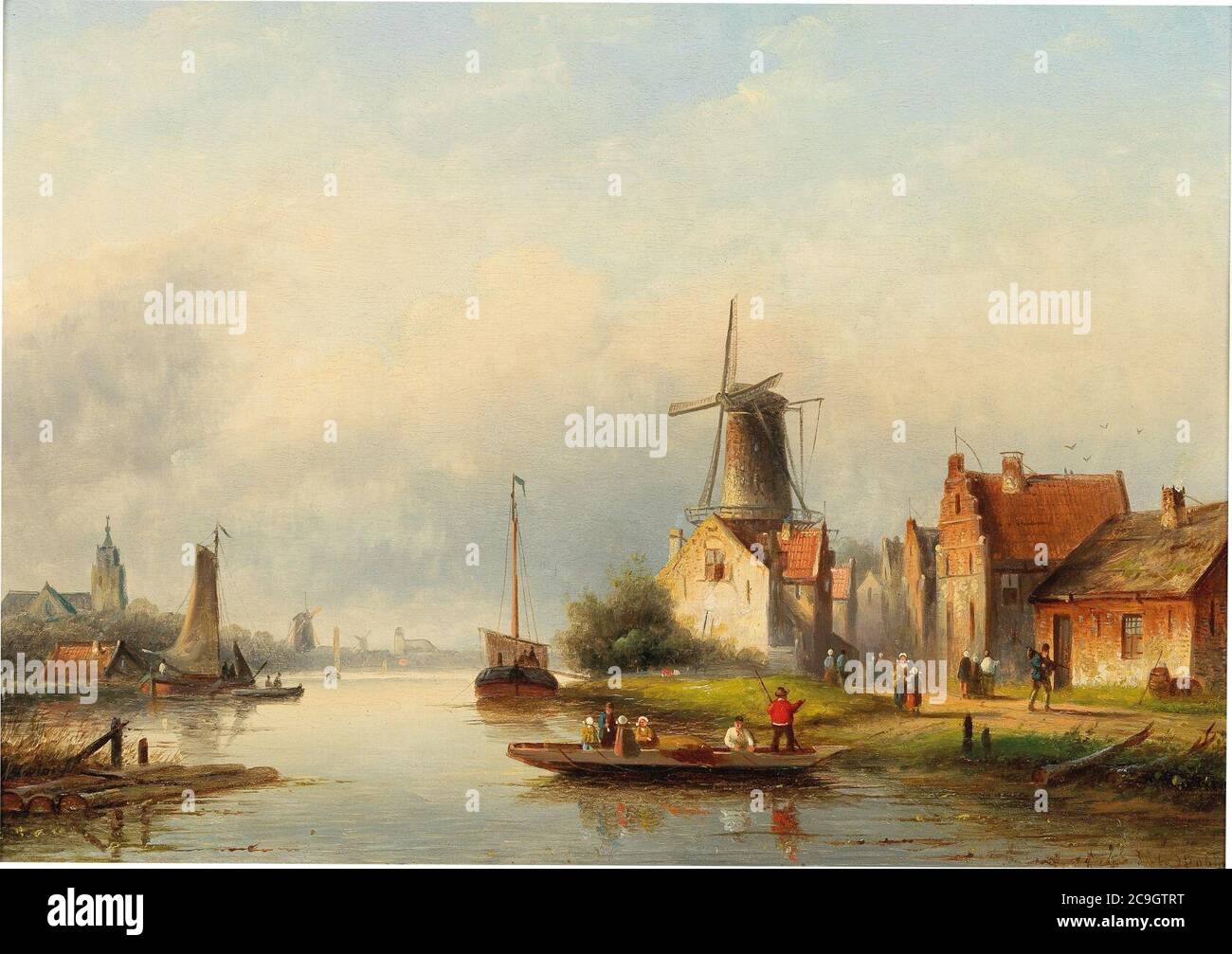 Jan Jacob Coenraad Spohler - pêcheurs sur le canal. Banque D'Images