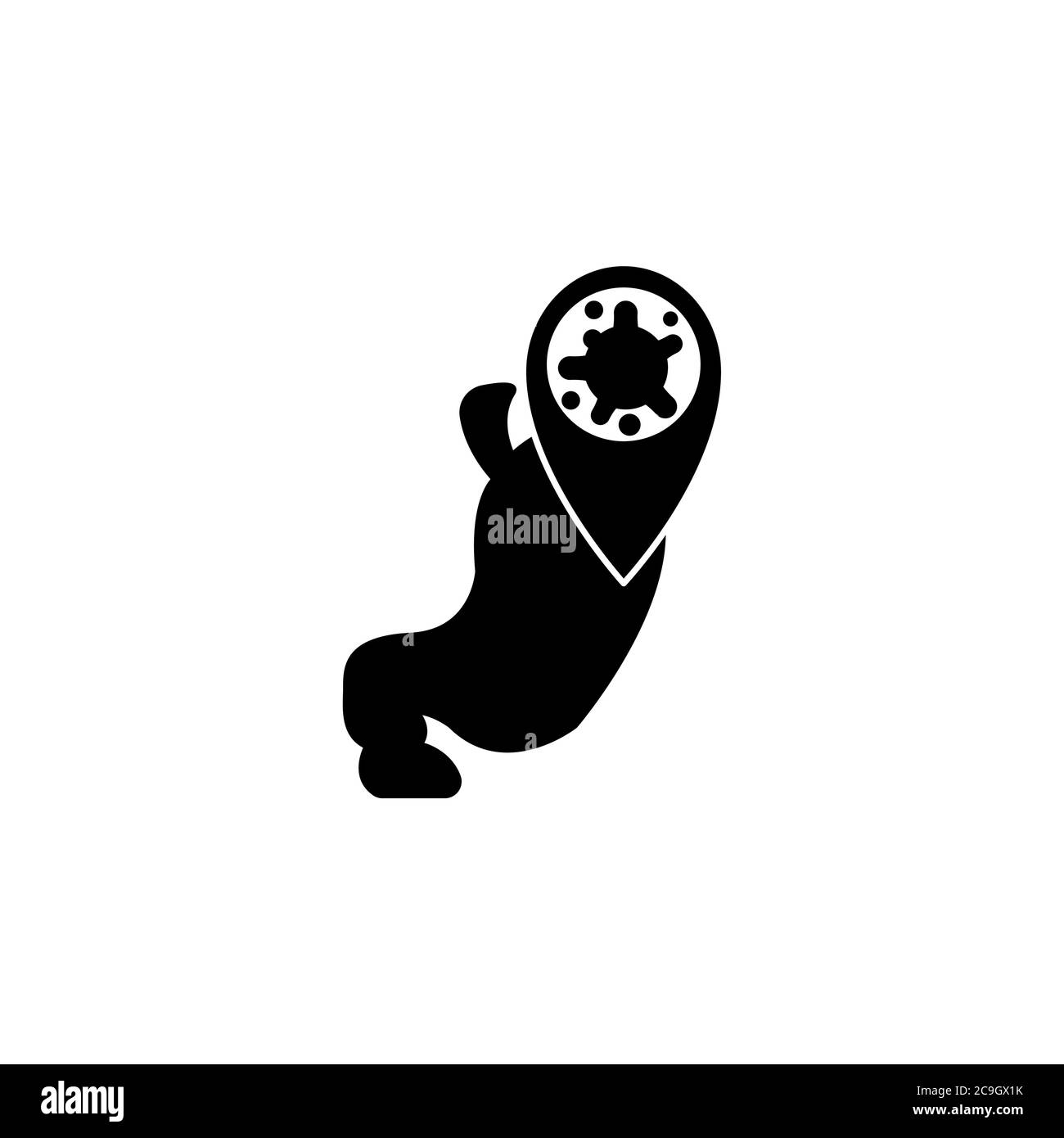 Virus, bactéries et icône d'estomac, symbole, signe. Coronavirus, icône COVID-19, logo noir sur fond blanc. 2019-ncov Illustration de Vecteur