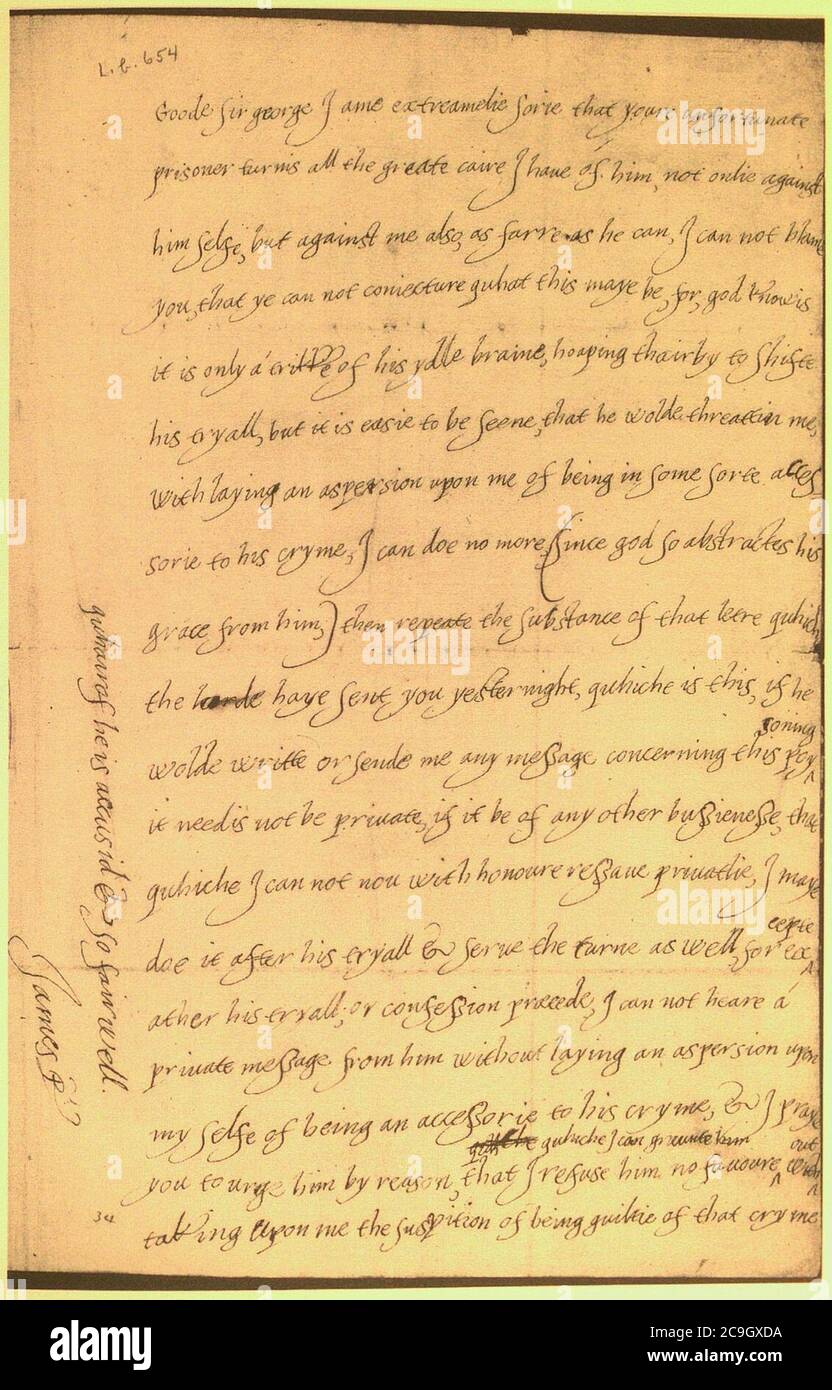 James I, lettre Autograph, 1616. Banque D'Images