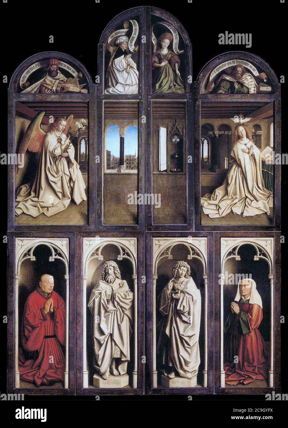 Jan van Eyck - le retable de Gand (ailes fermées) Banque D'Images