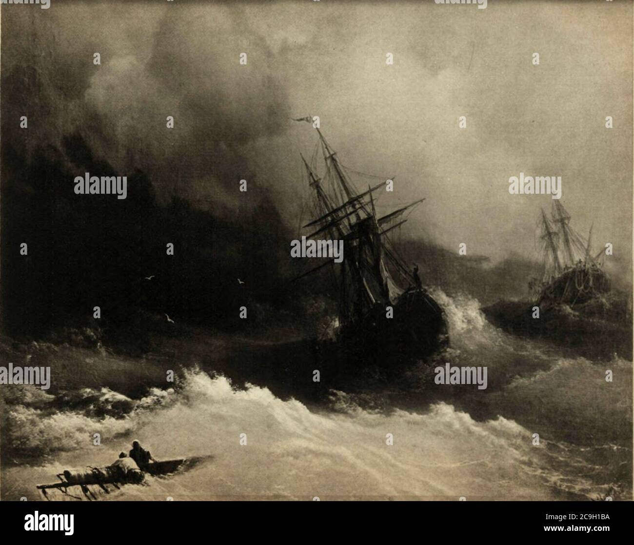 Ayvazovskiy. Navires à la mer de la Raging (héliographie). Banque D'Images